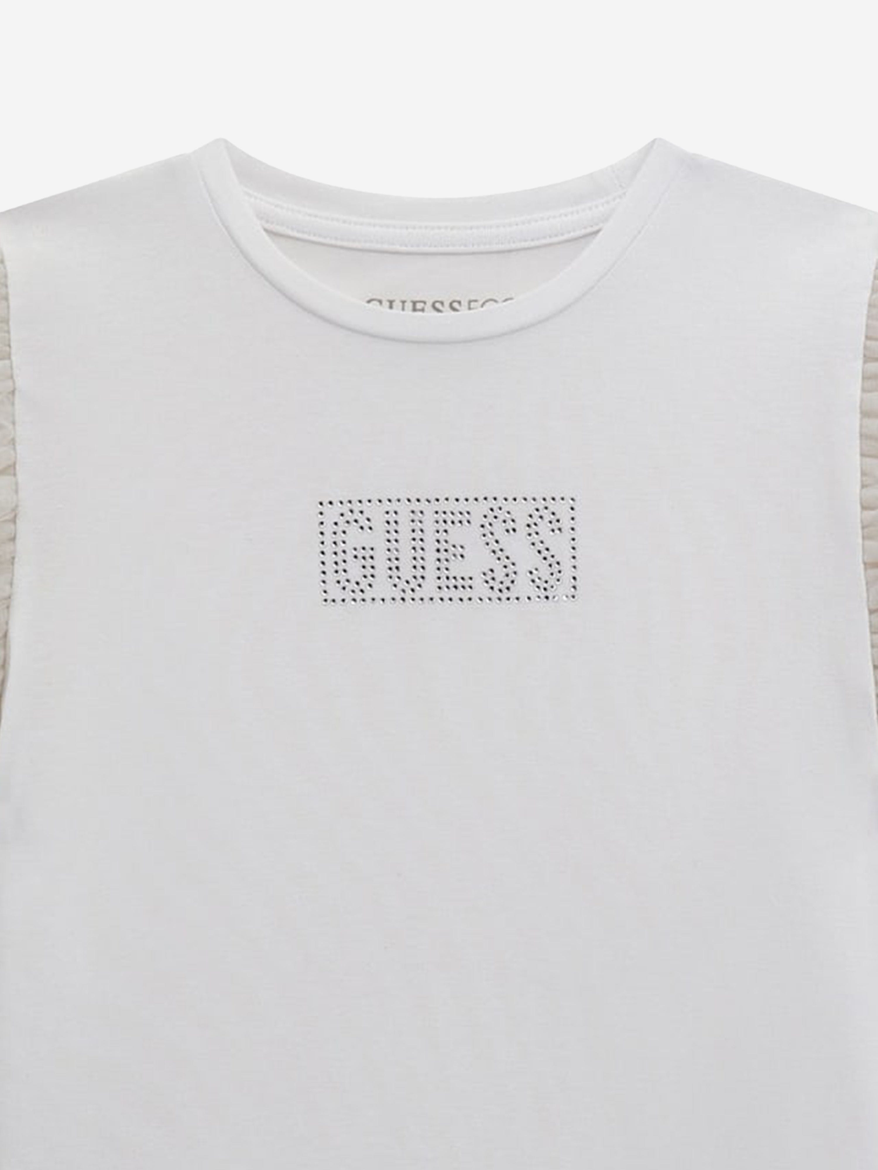 Girls Tulle Sleeve T-Shirt in White