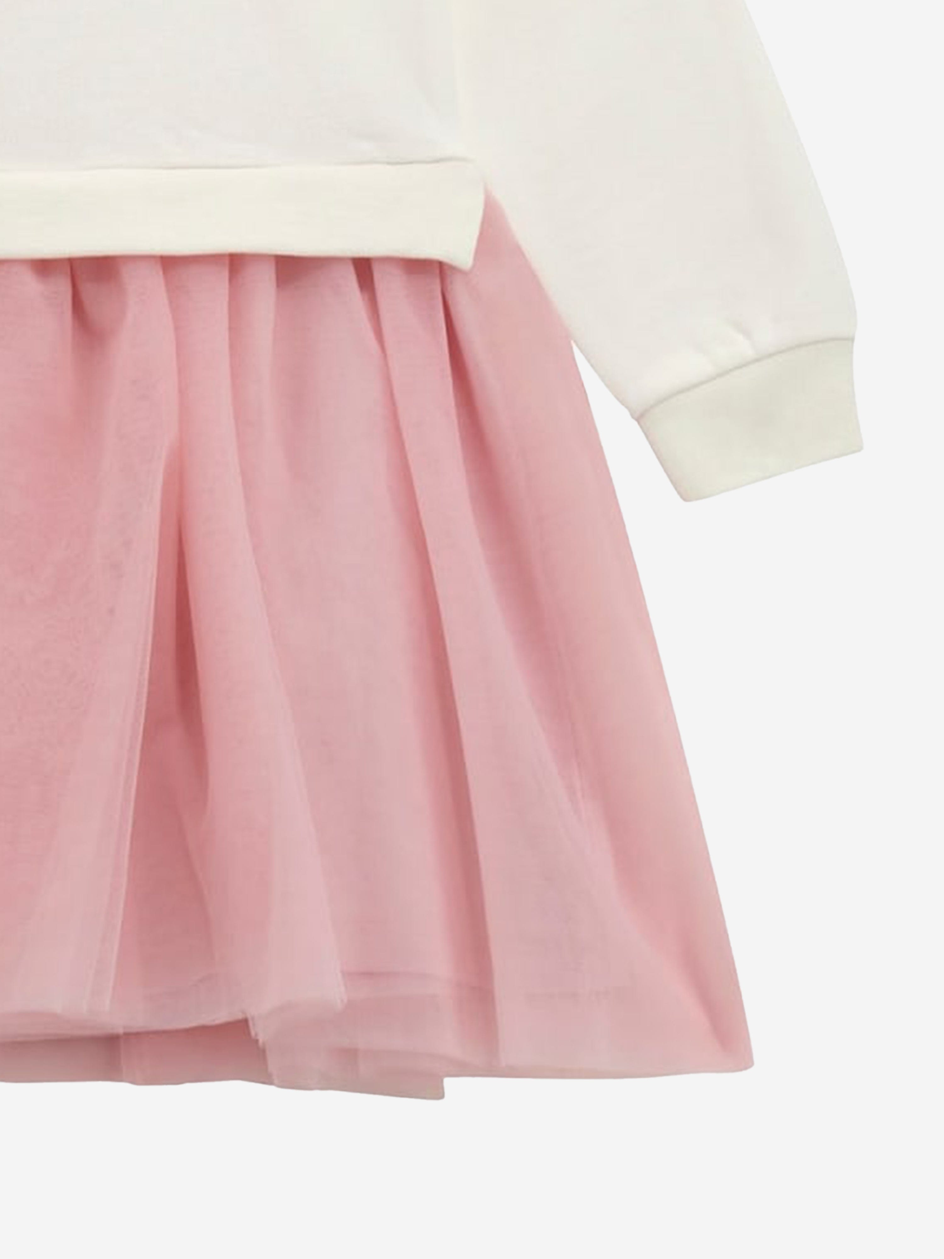 Girls Mixed Fabric Sweater Dress in White