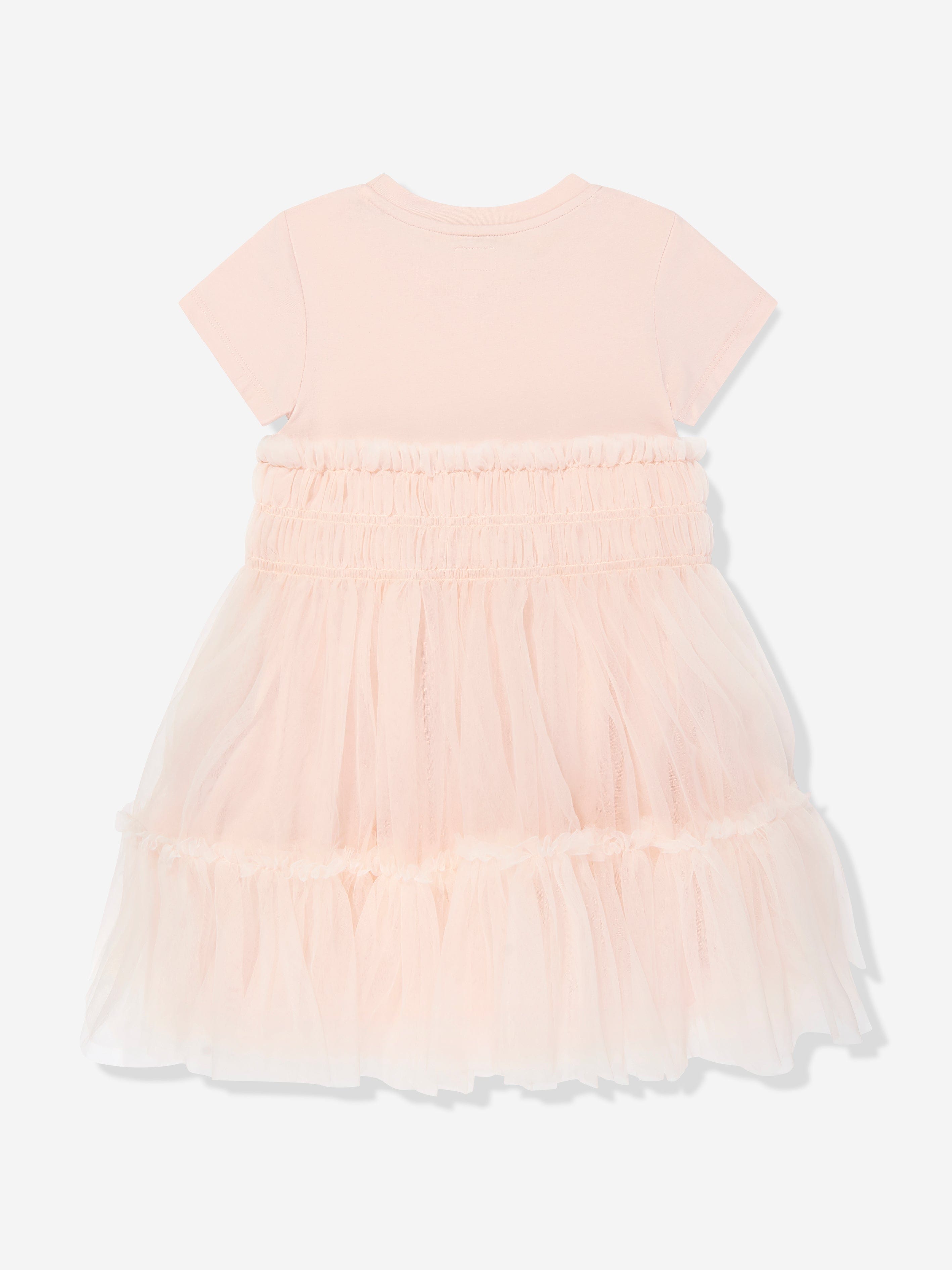Girls Jersey and Tulle Dress in Pink