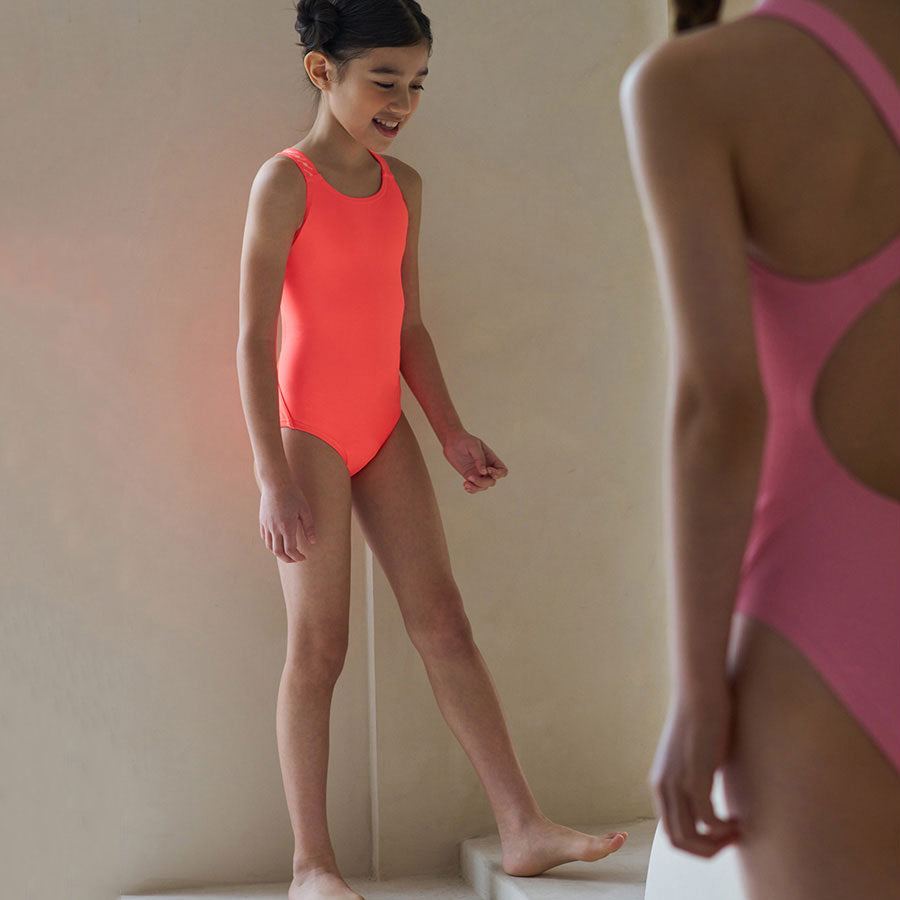 Girls Fluo Orange Professional Swimsuit