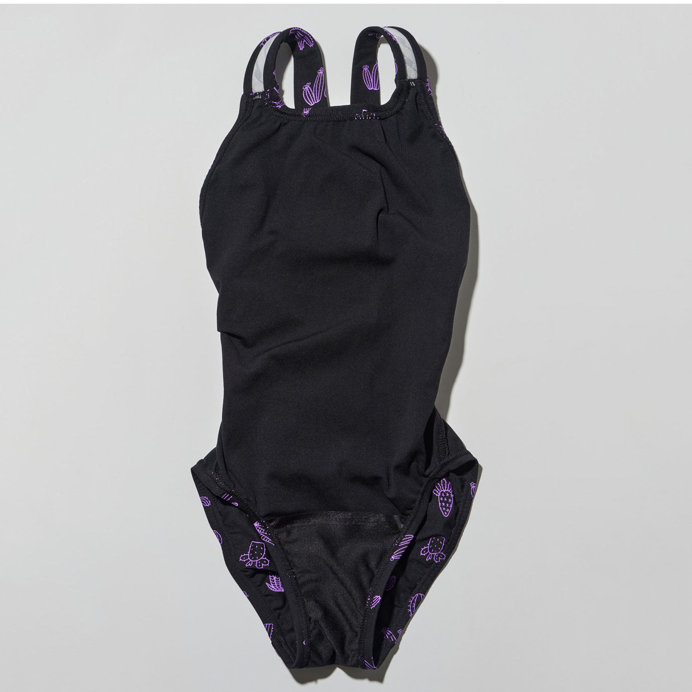 Girls Black Printed Professional Swimsuit