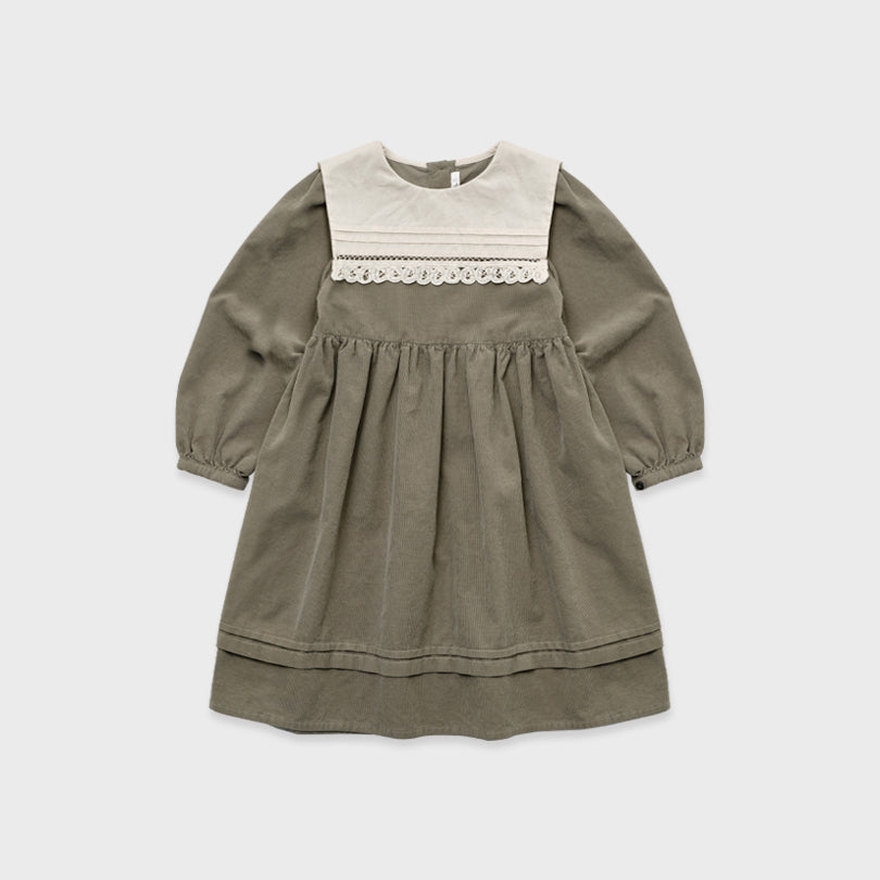 Robe en velours côtelé kaki pour filles