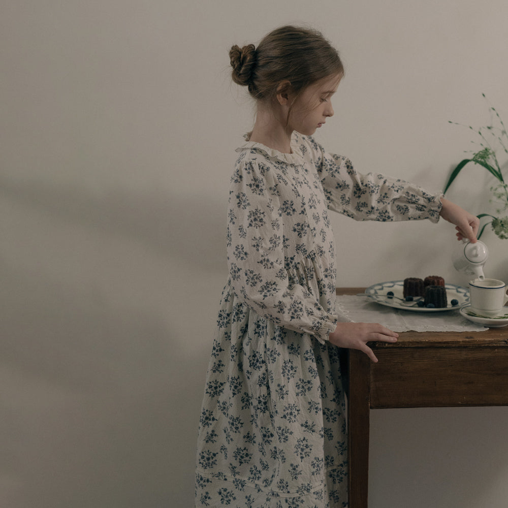 Robe en coton beige à fleurs pour filles