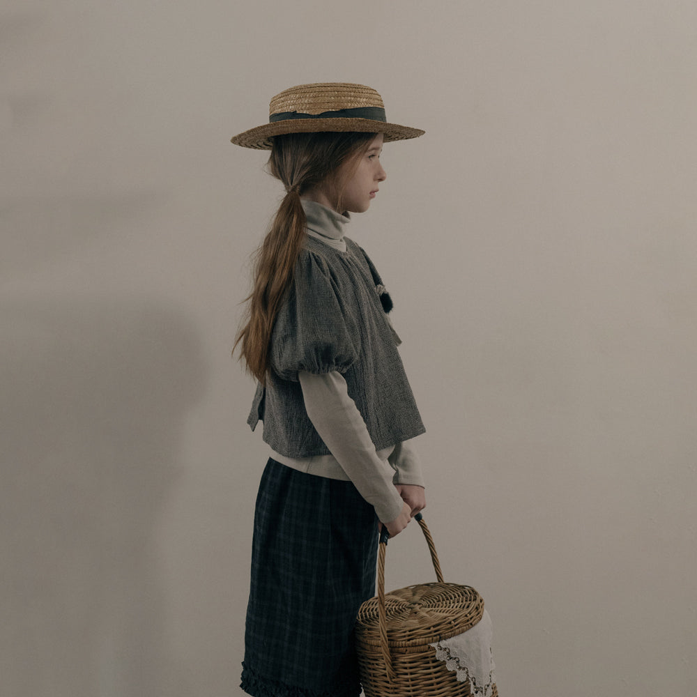 Short en coton à carreaux et dentelle pour fille