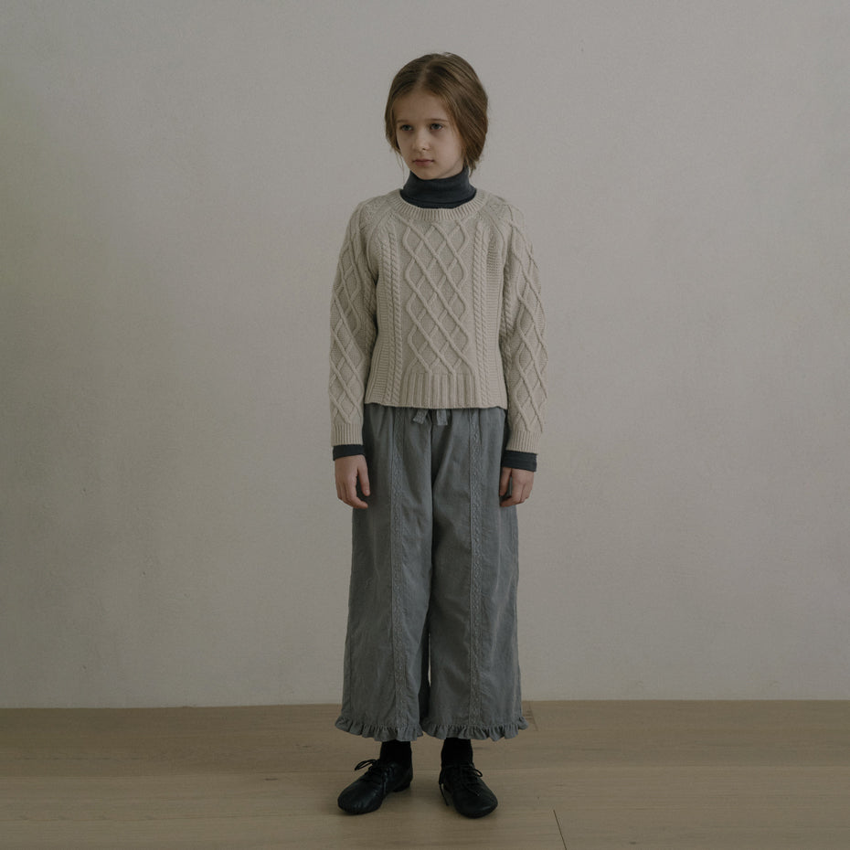 Girls Light Blue Lace Corduroy Trousers