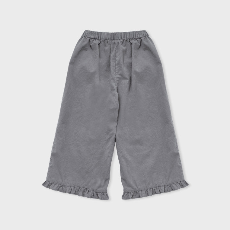 Pantalon en velours côtelé bleu clair à dentelle pour fille