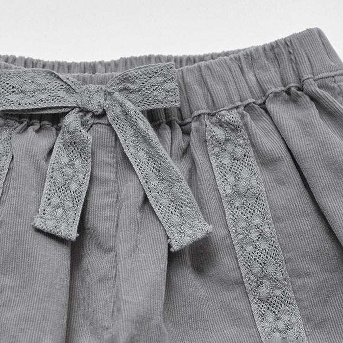 Girls Light Blue Lace Corduroy Trousers
