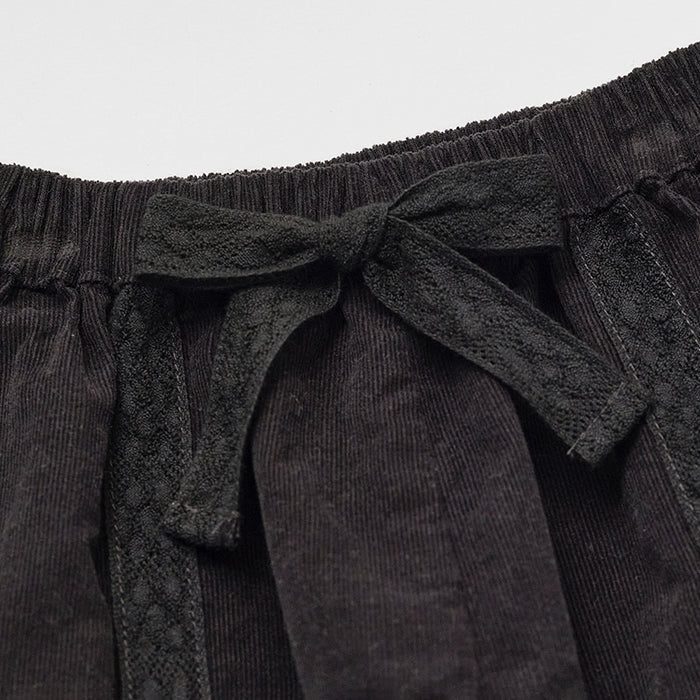 Pantalon en velours côtelé couleur charbon avec dentelle pour filles