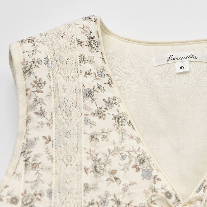 Girls White Floral Padded Gilet