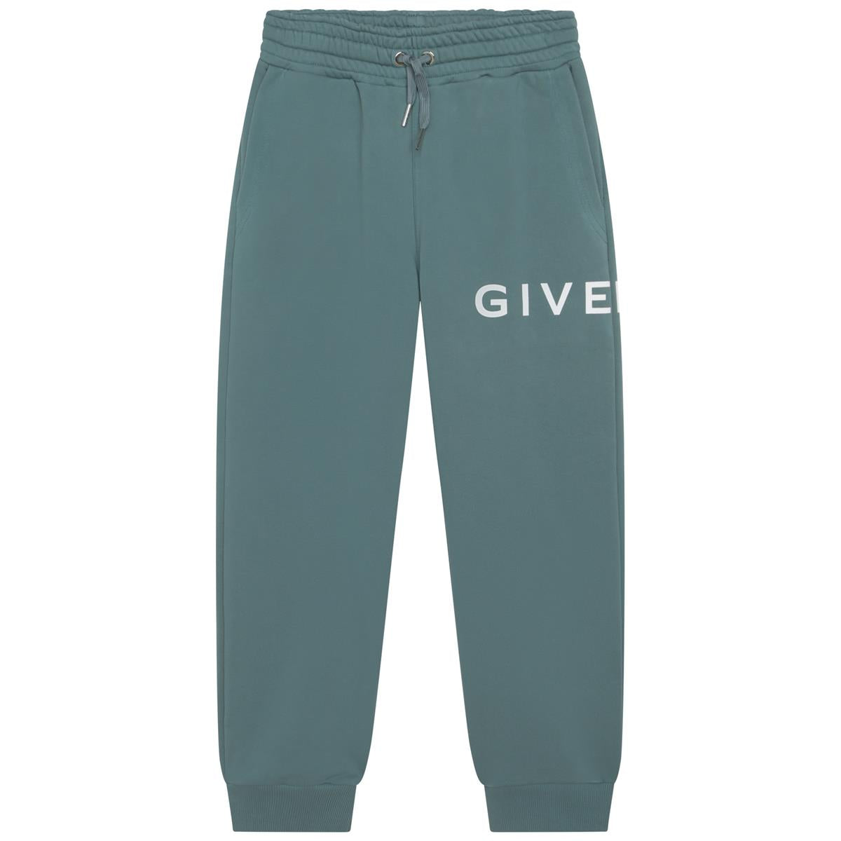 Boys Green Logo Cotton Trousers