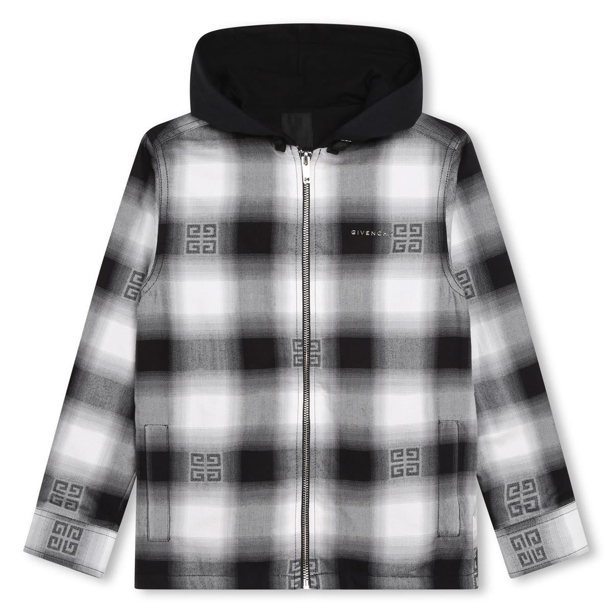 Boys Black Check Zip-Up Jacket