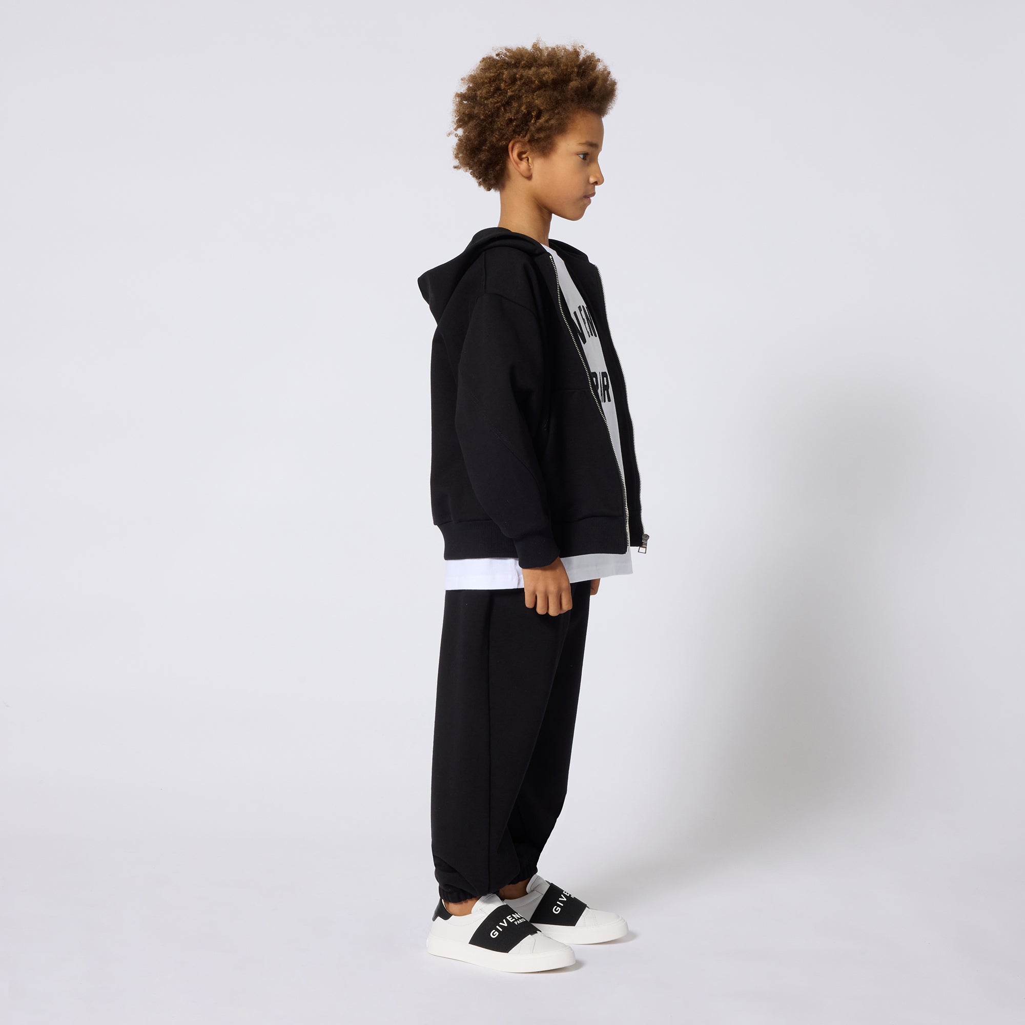 Boys & Girls Black Cotton Zip-Up Top