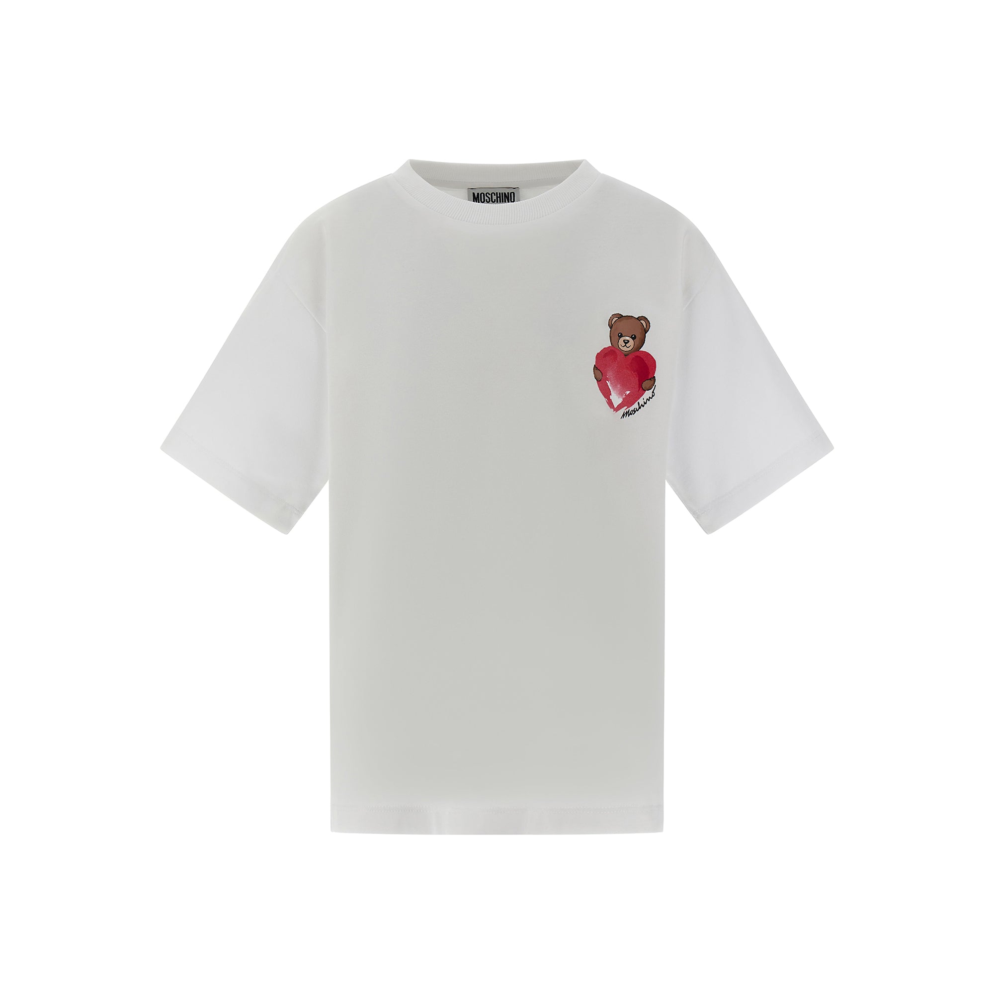 Girls White Heart Printed Cotton T-Shirt
