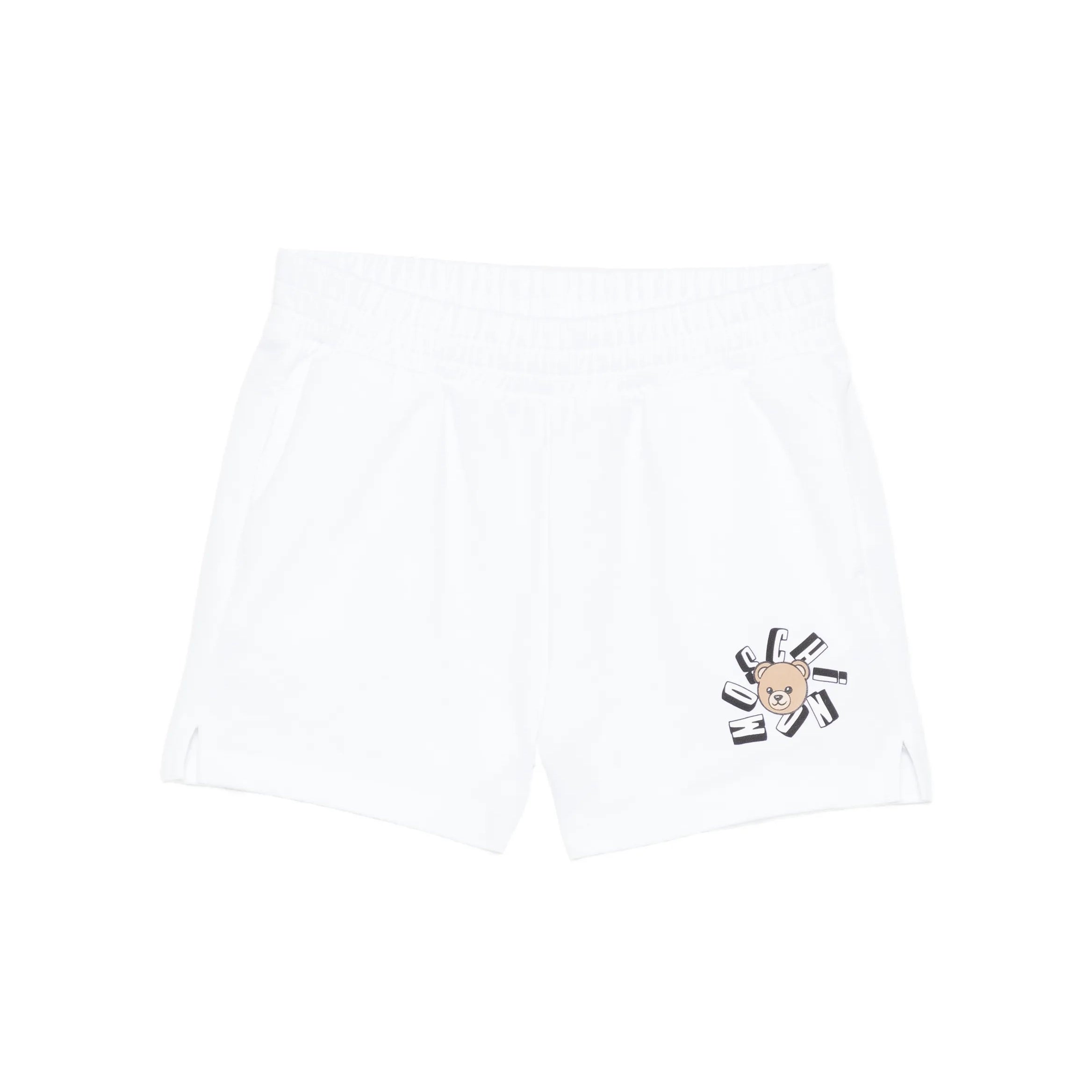 Girls White Bear Printed Cotton Shorts