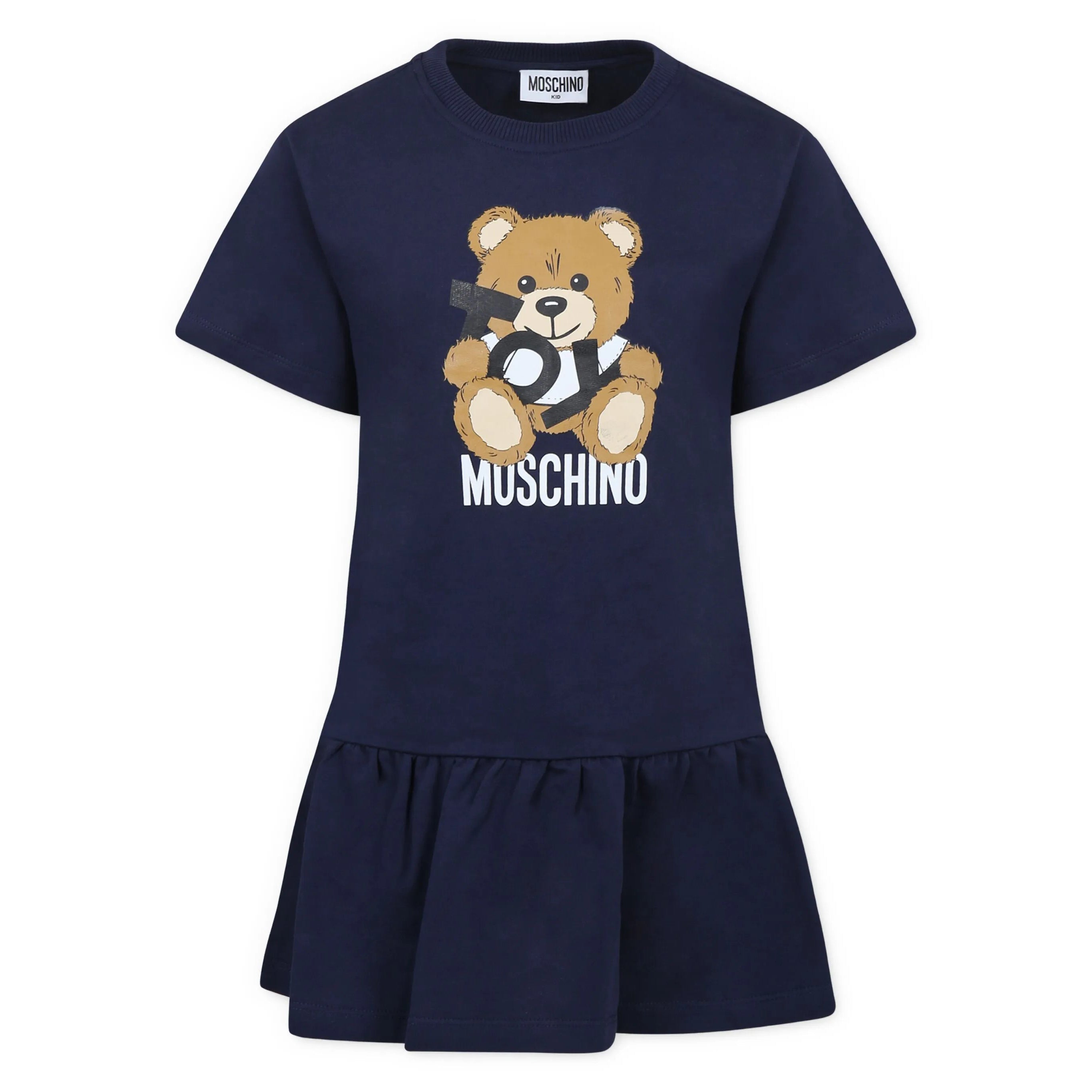 Girls Navy Blue Printed Cotton Dress