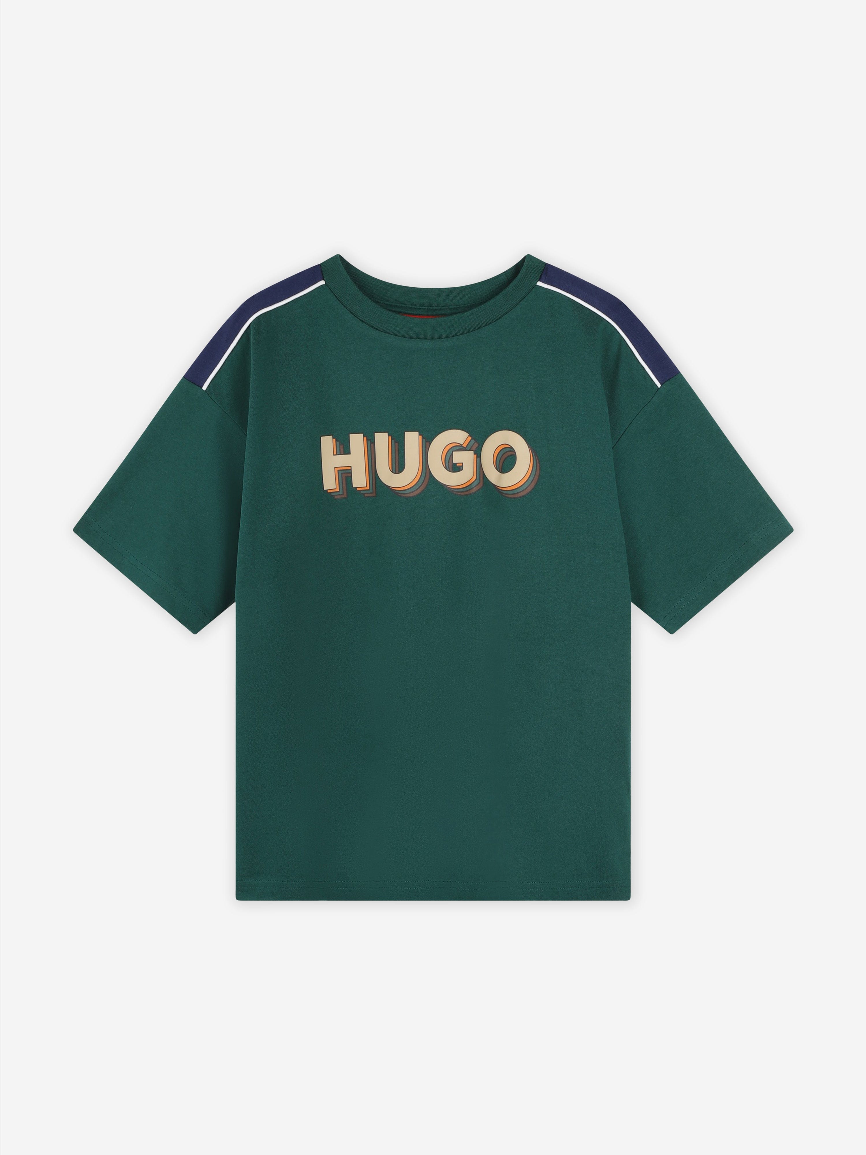 Hugo Boys Logo Print T-Shirt in Green