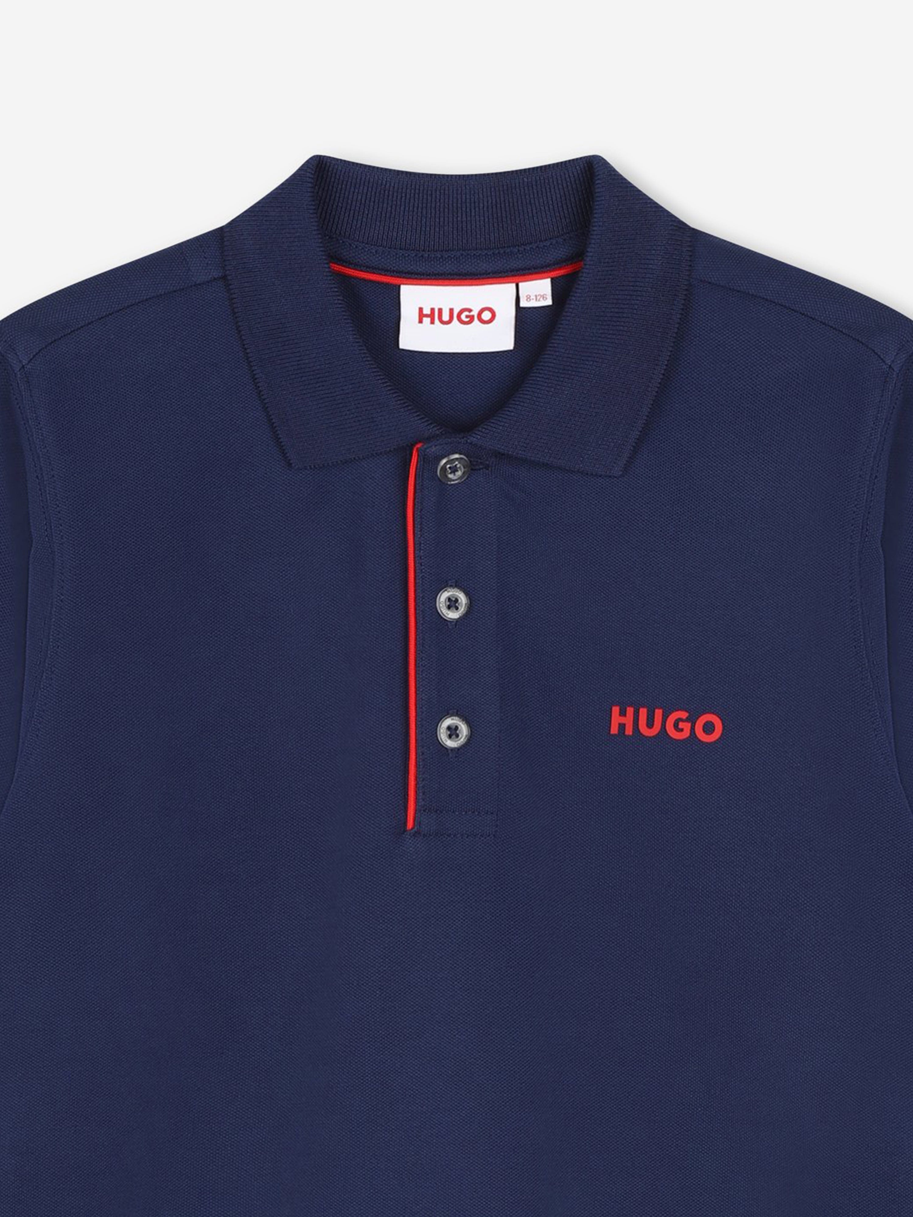 Hugo Boys Long Sleeve Polo Shirt in Blue