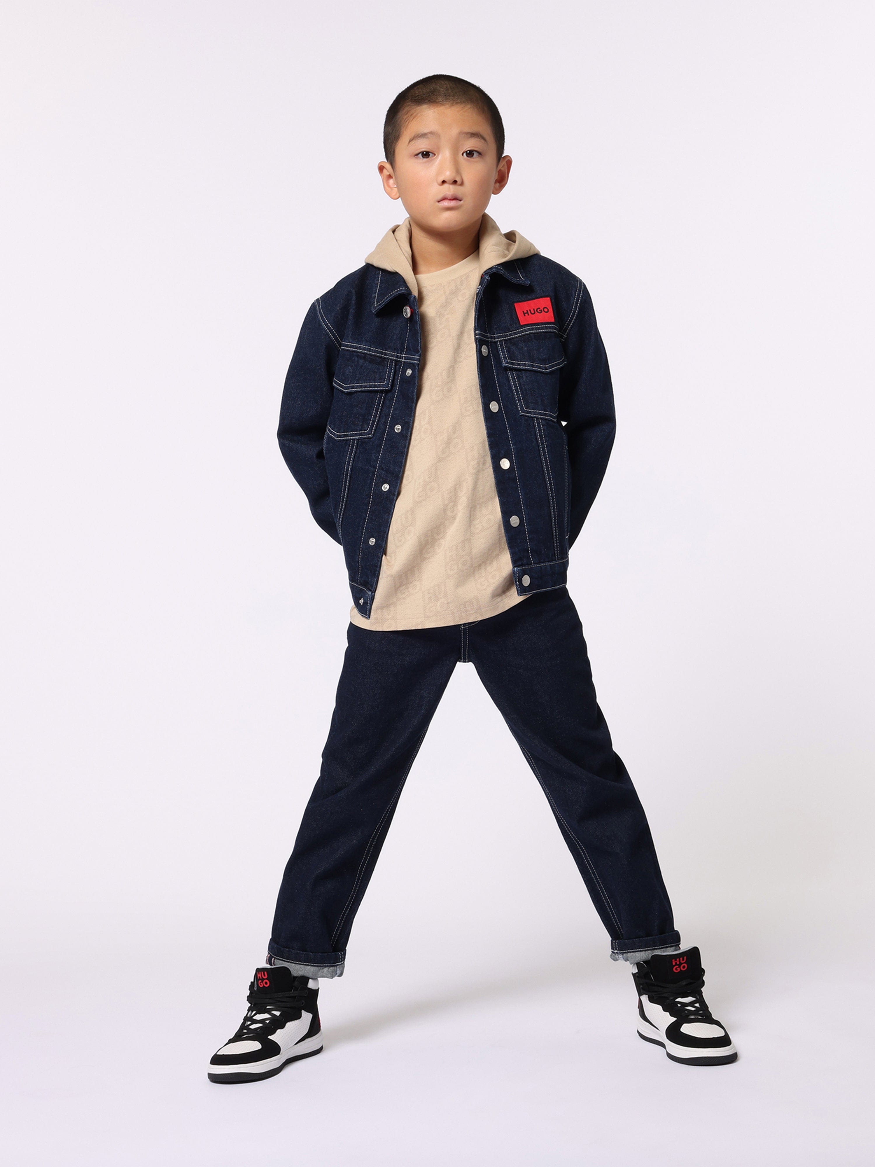Hugo Boys Hooded Denim Jacket in Blue