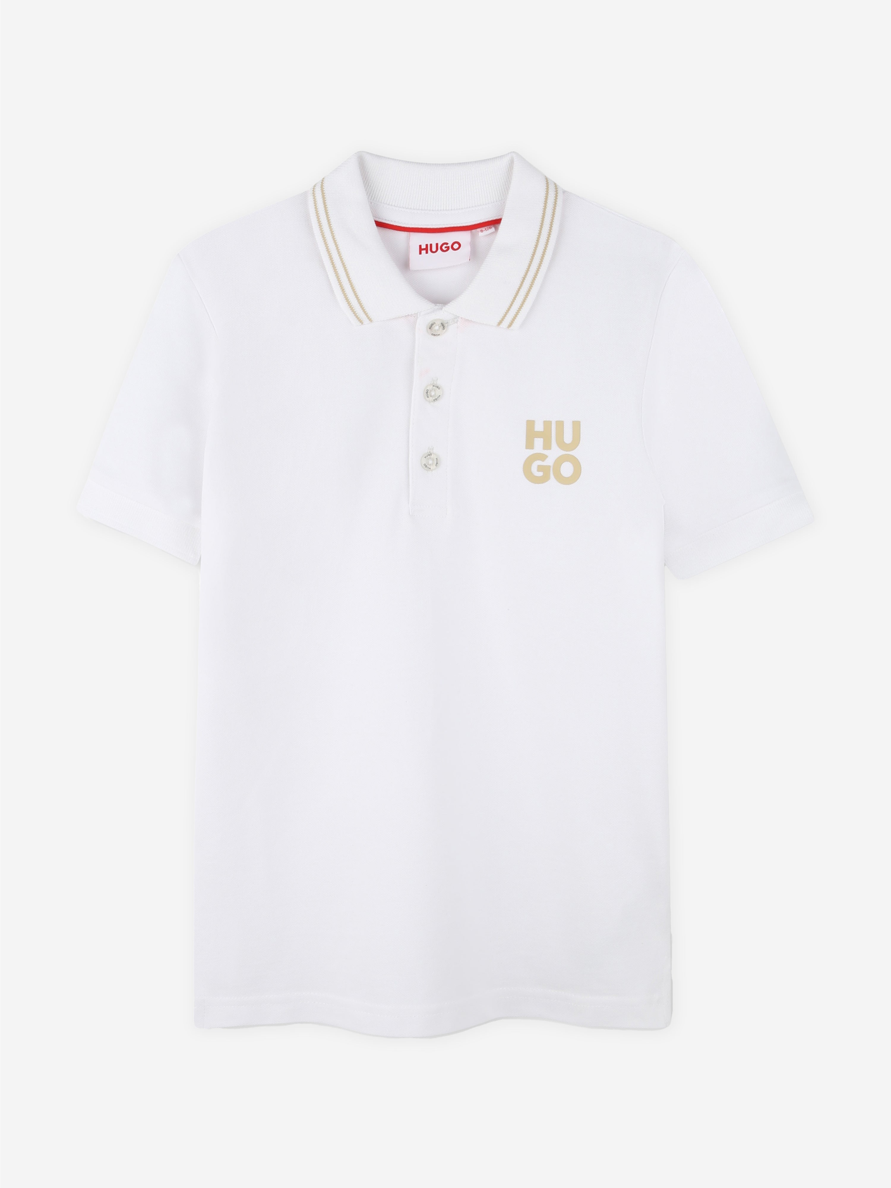 Hugo Boys Logo Print Polo Shirt in White