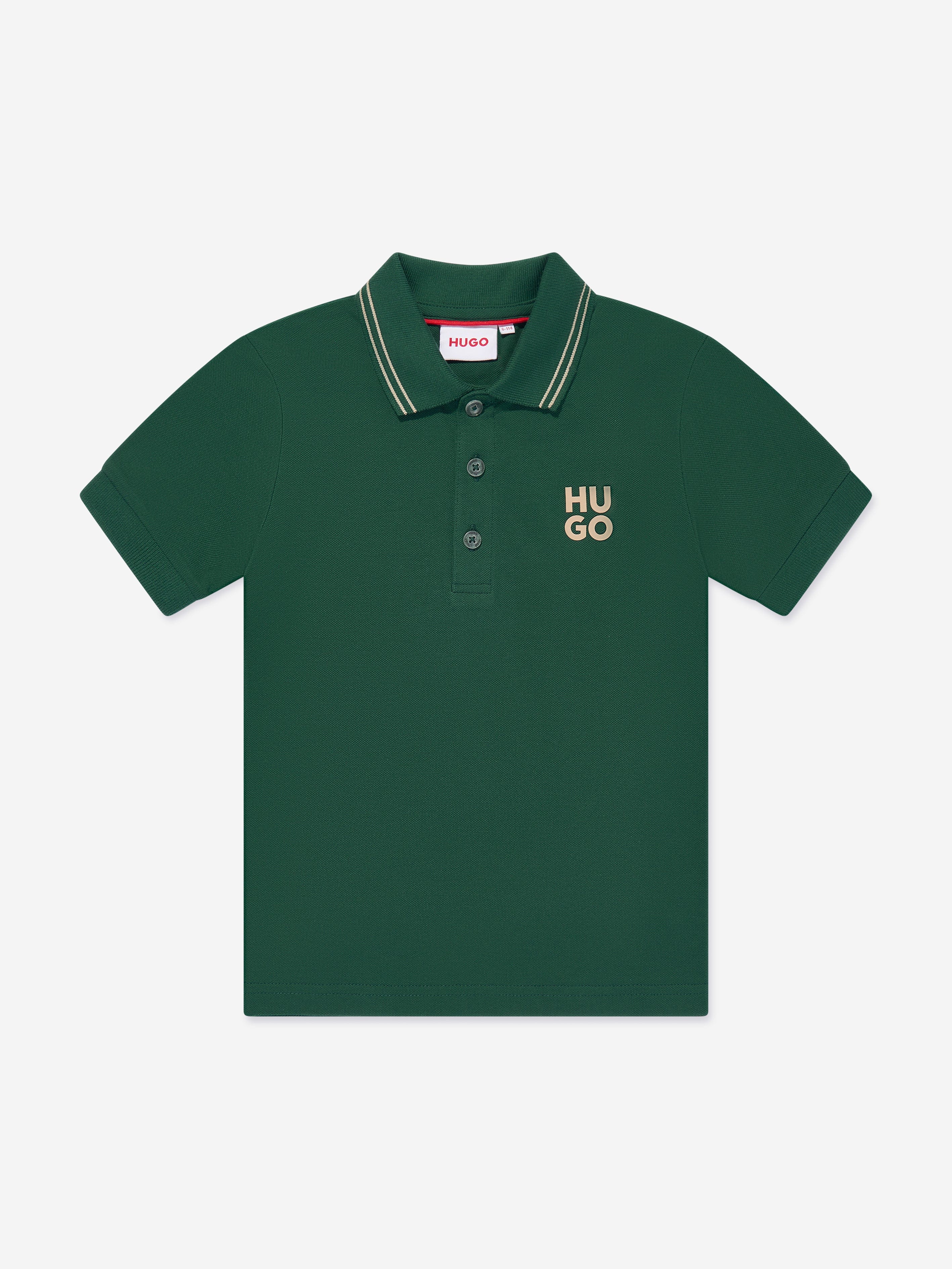 Hugo Boys Logo Print Polo Shirt in Green