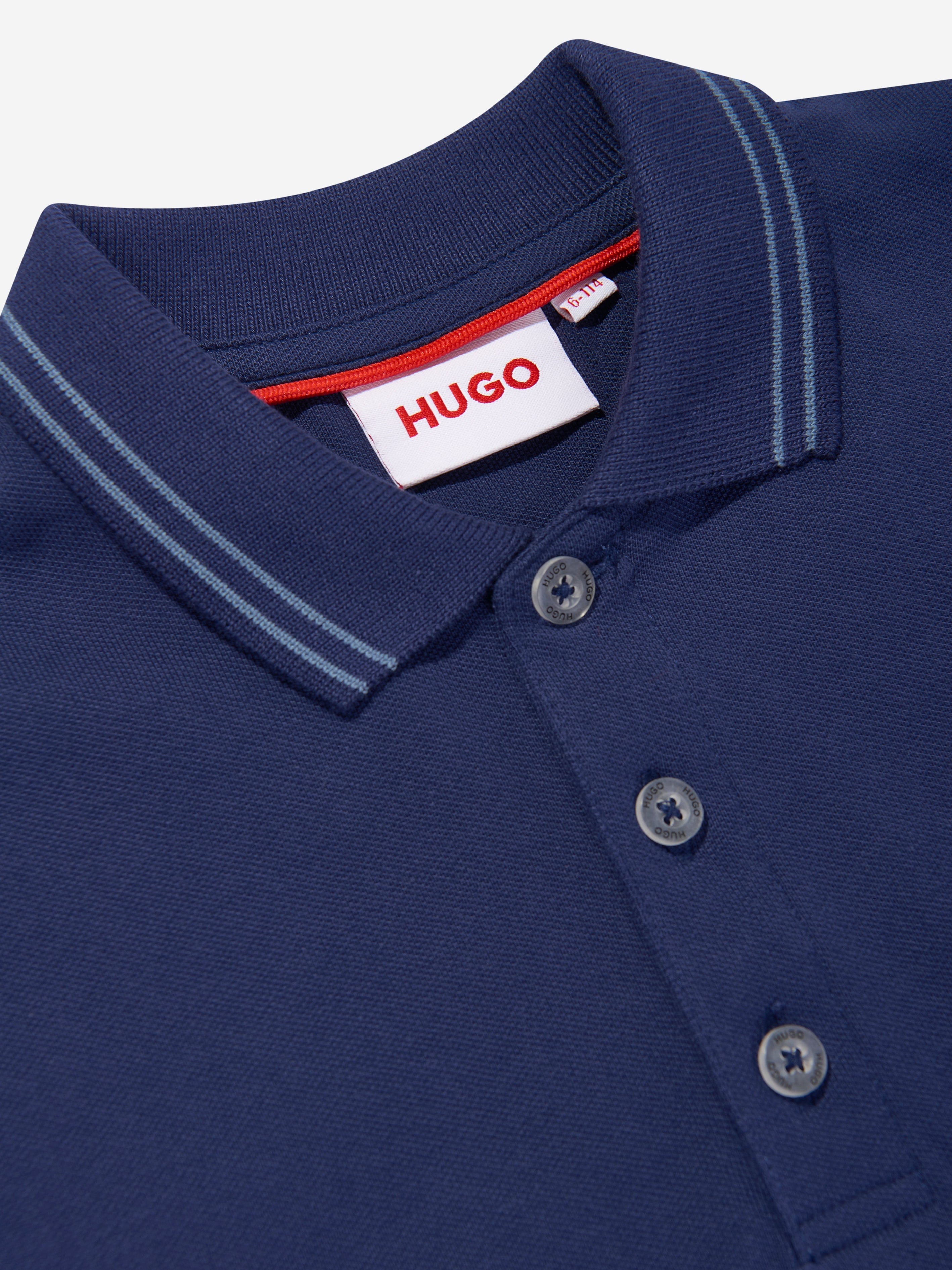 Hugo Boys Logo Print Polo Shirt in Blue