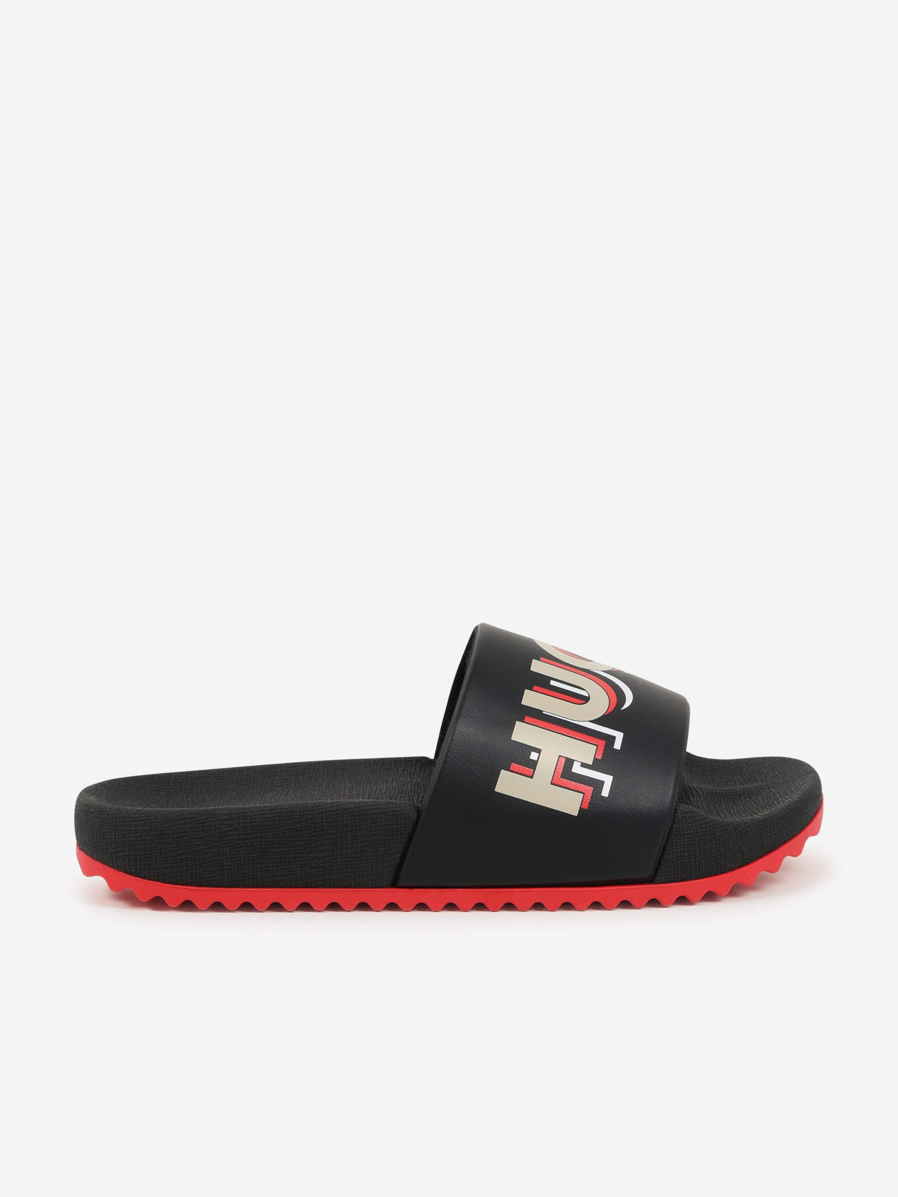 Hugo Boys Logo Sliders in Black