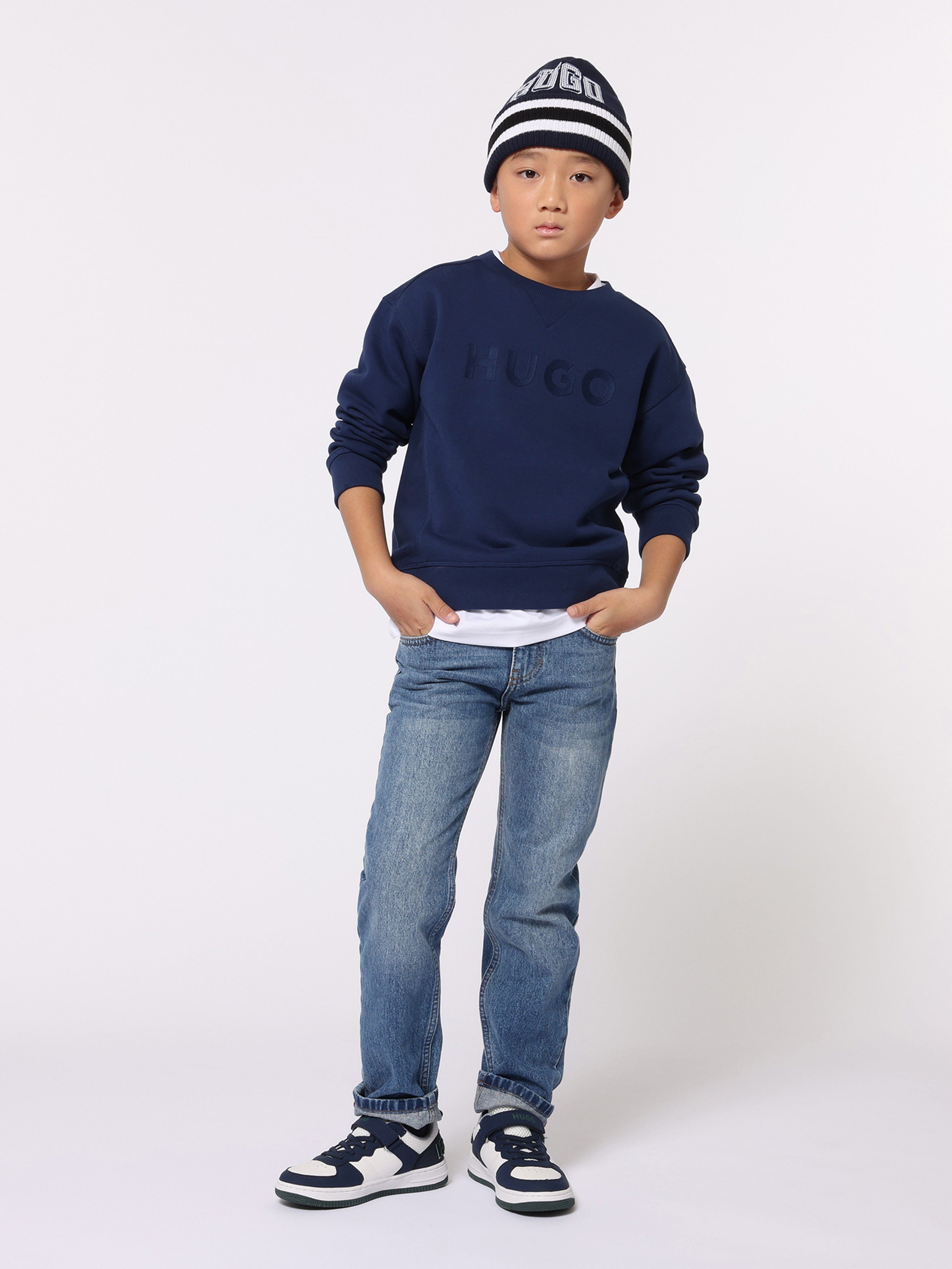 Hugo Boys Logo Beanie Hat in Blue
