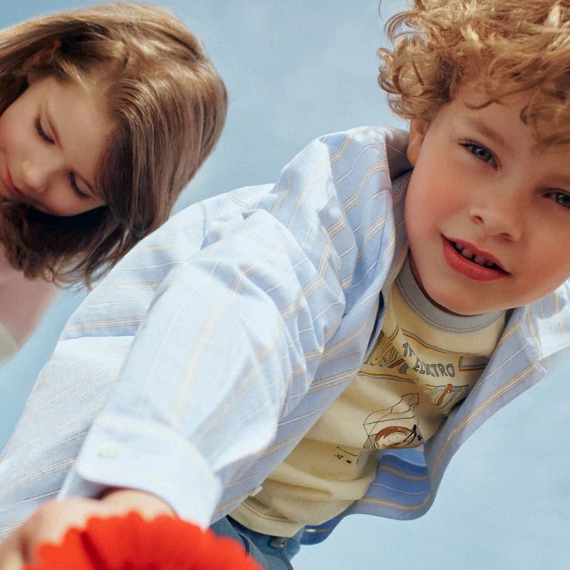 Boys Light Blue Stripes Cotton Shirt