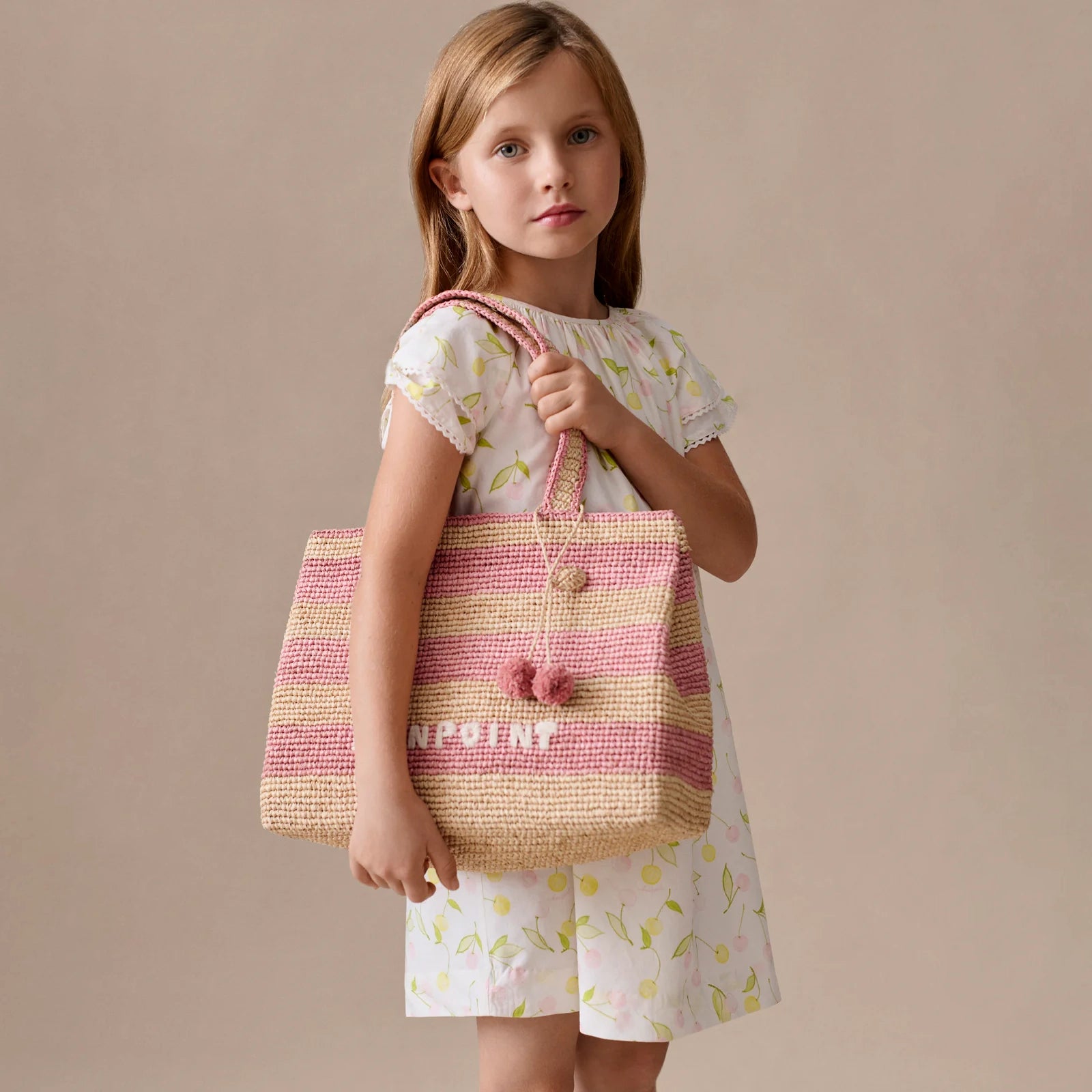 Girls Ivory Cherry Printed Cotton Dress