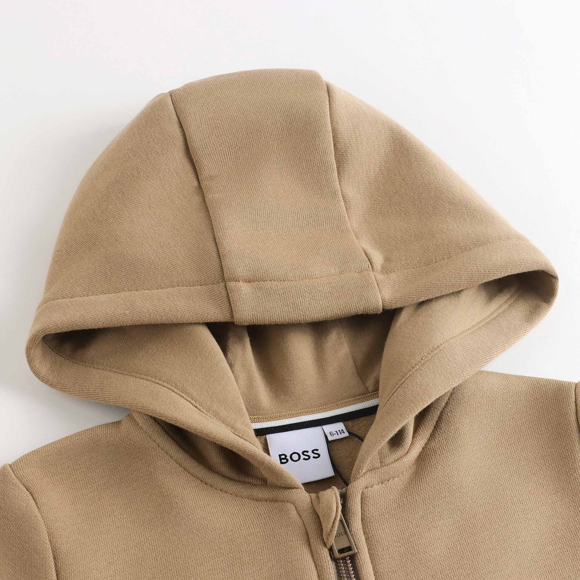 Boys Camel Cotton Zip-Up Top