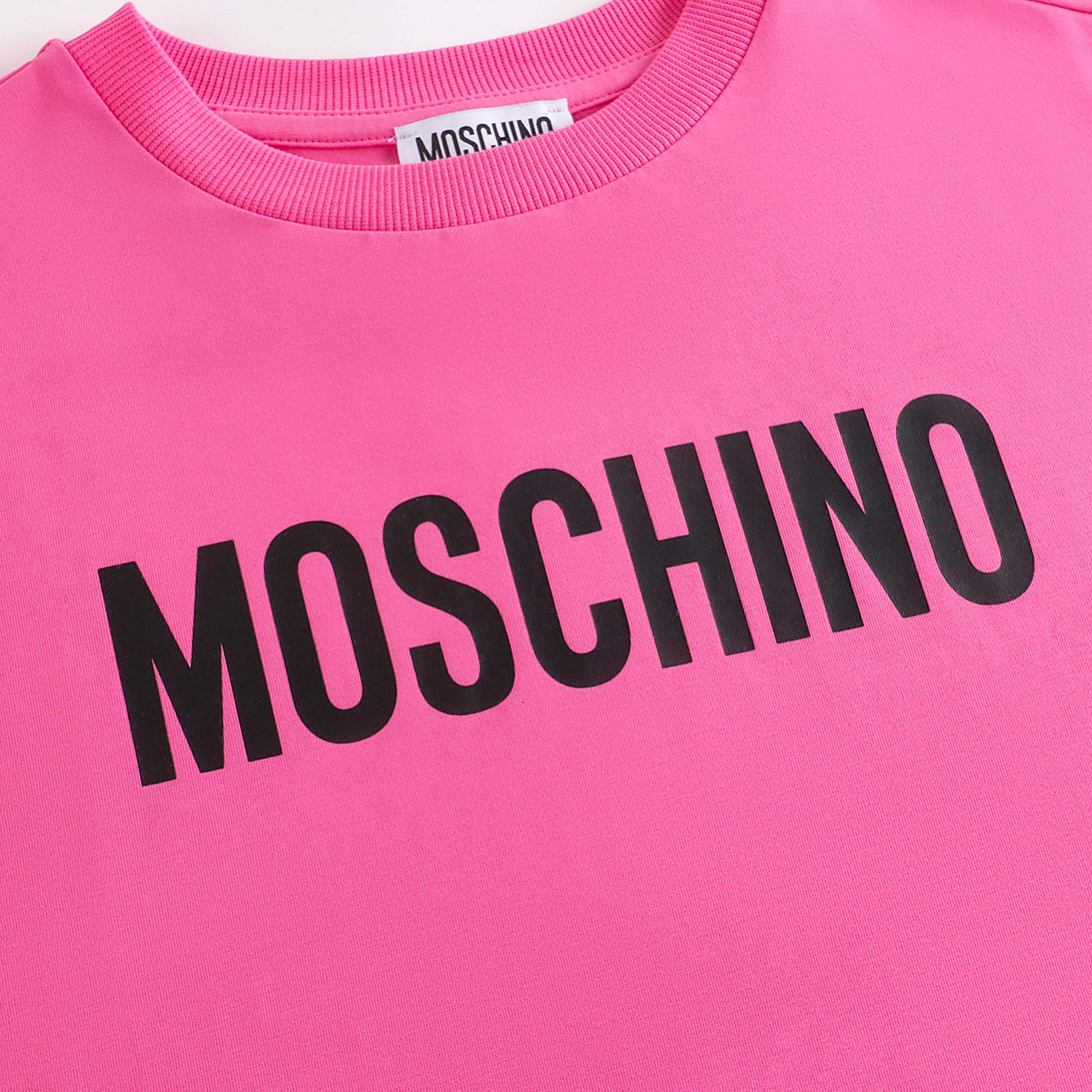 Girls Bright Pink Logo Cotton Dress