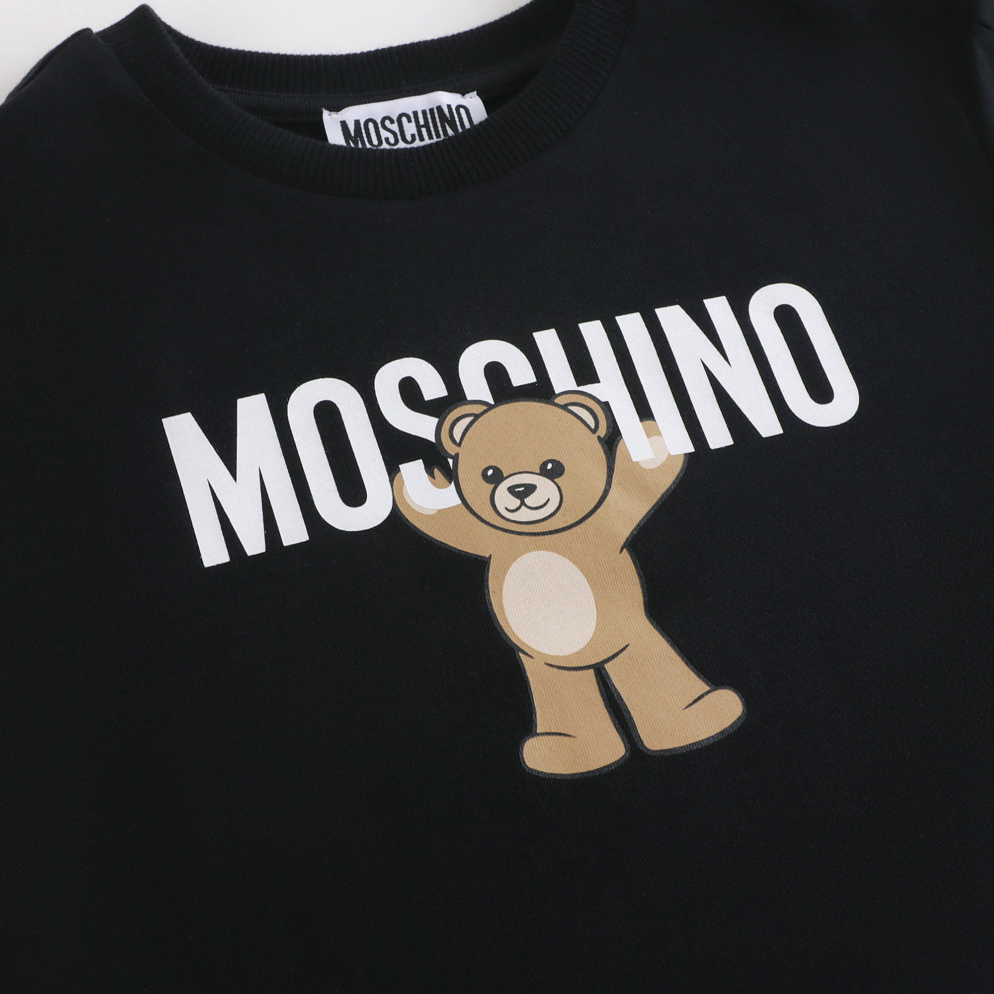 Girls Black Bear Printed Cotton Dress
