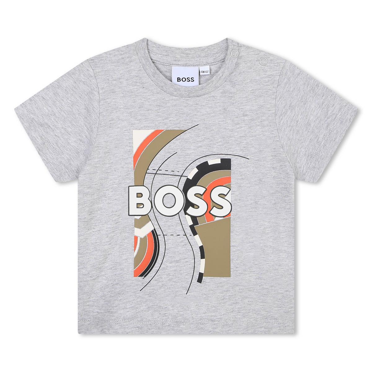 Baby Boys Grey Printed Cotton T-Shirt