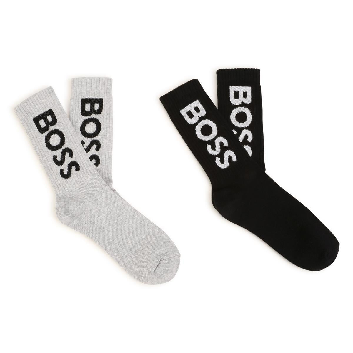 Boys Black Logo Cotton Socks(2 Pack)