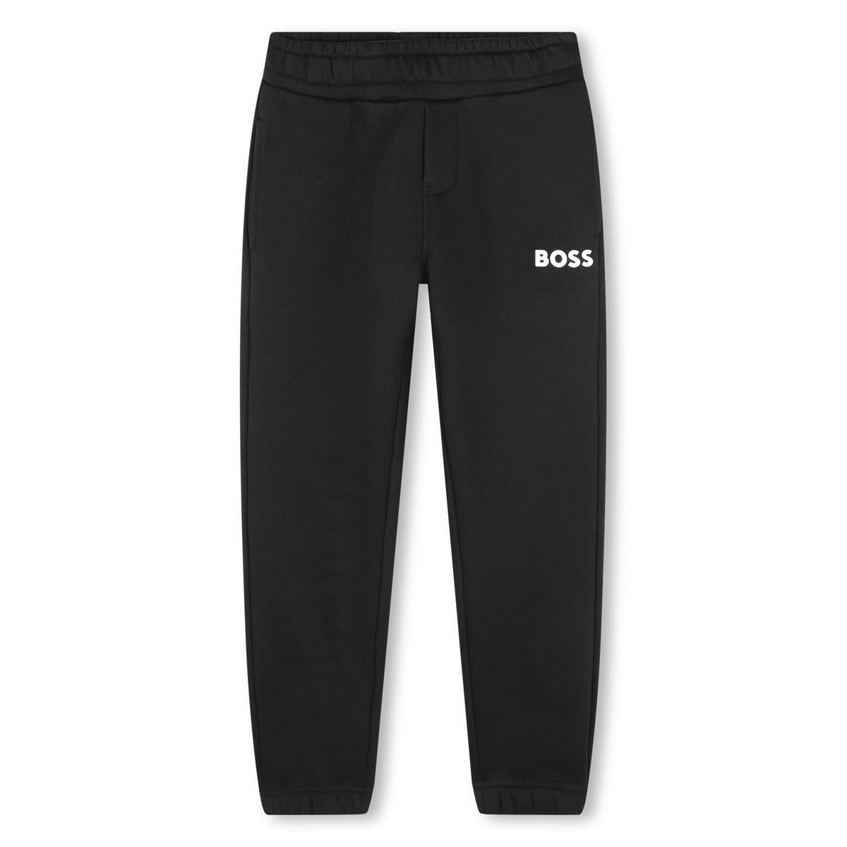 Boys Black Logo Cotton Trousers