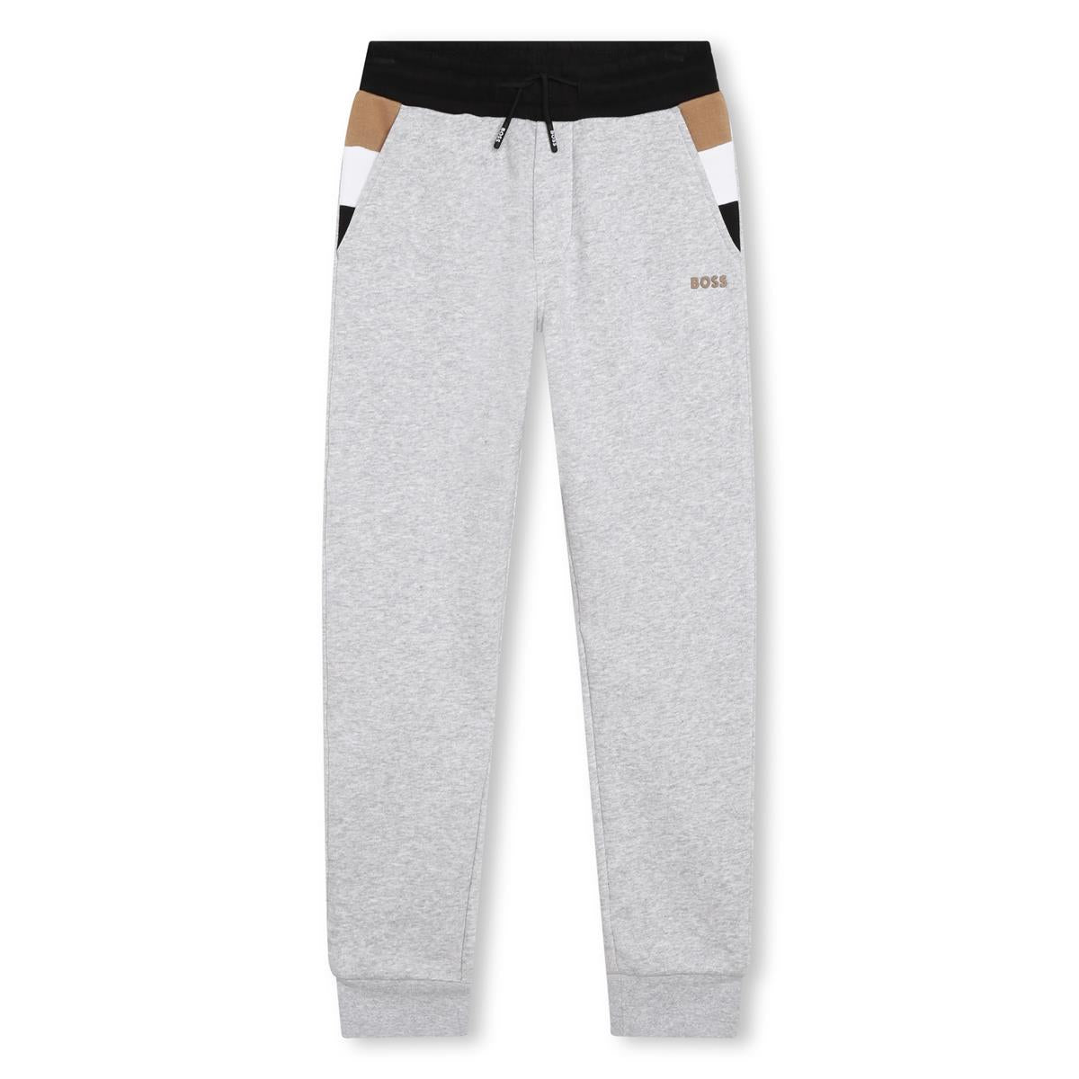 Boys Grey Logo Cotton Trousers