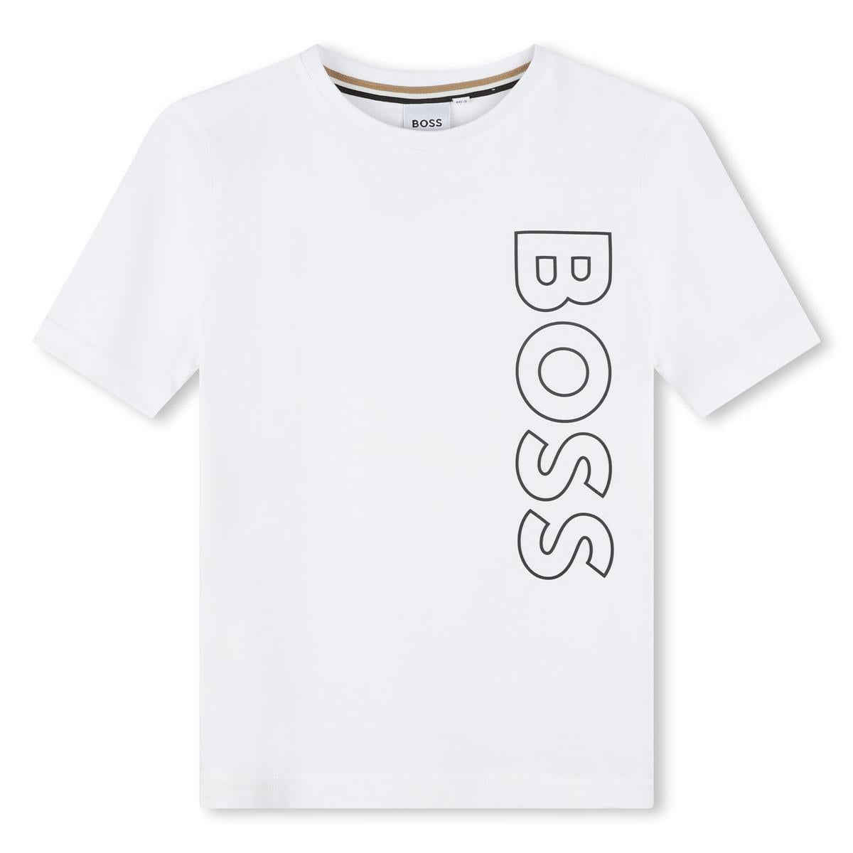 Boys White Logo Cotton T-Shirt