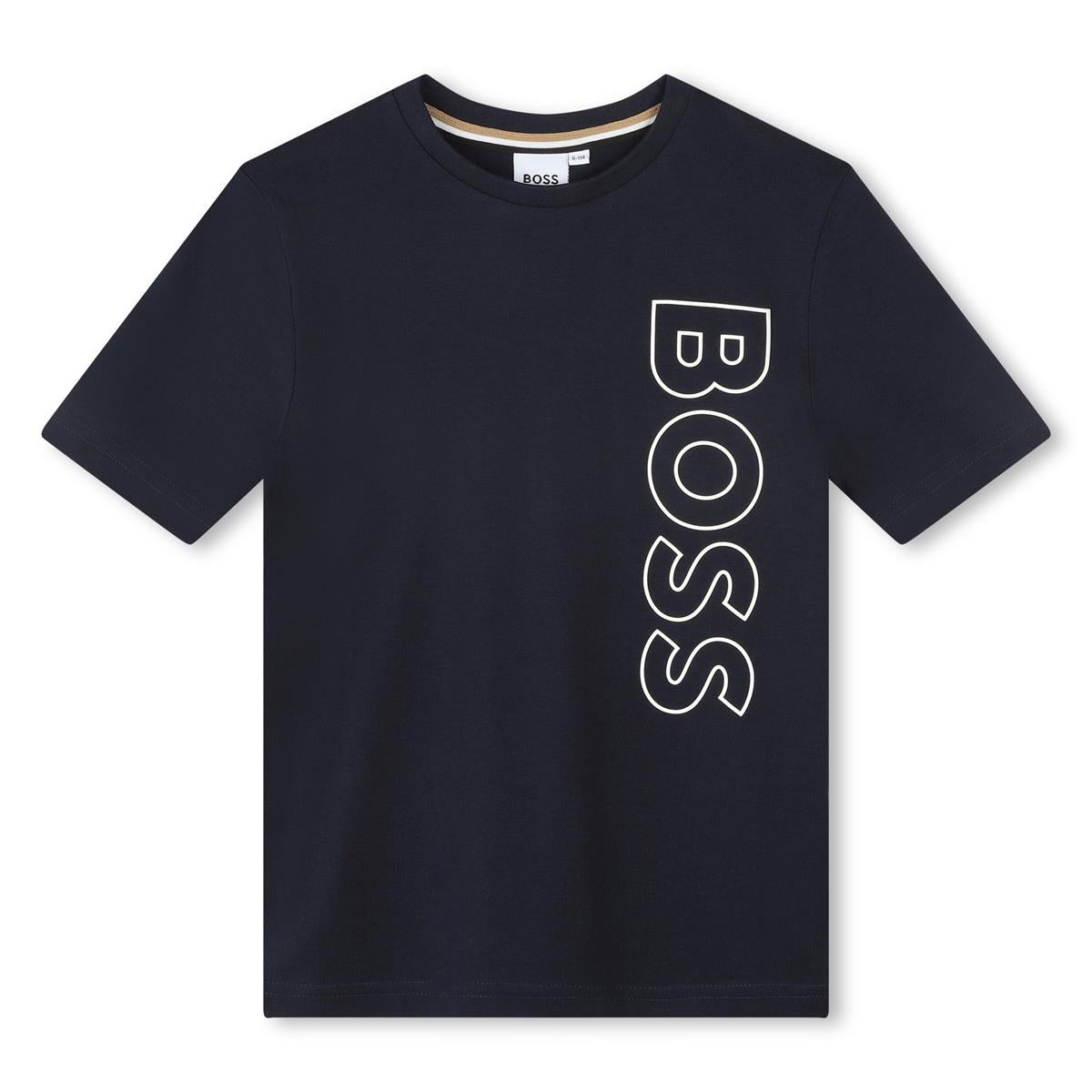 Boys Navy Logo Cotton T-Shirt