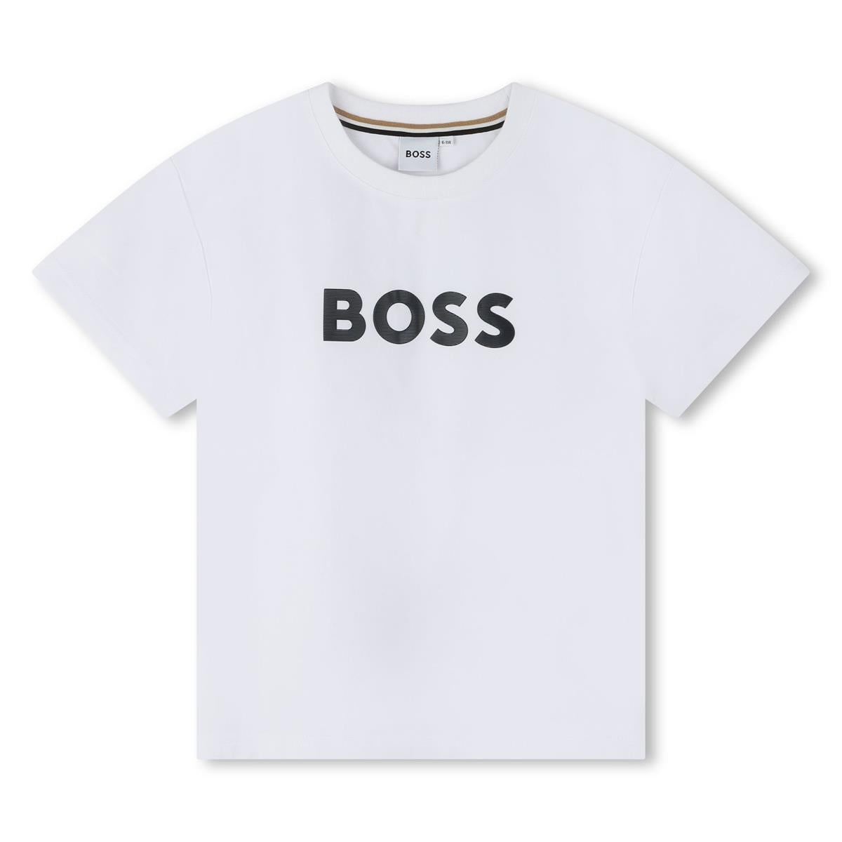 Boys White Logo Cotton T-Shirt