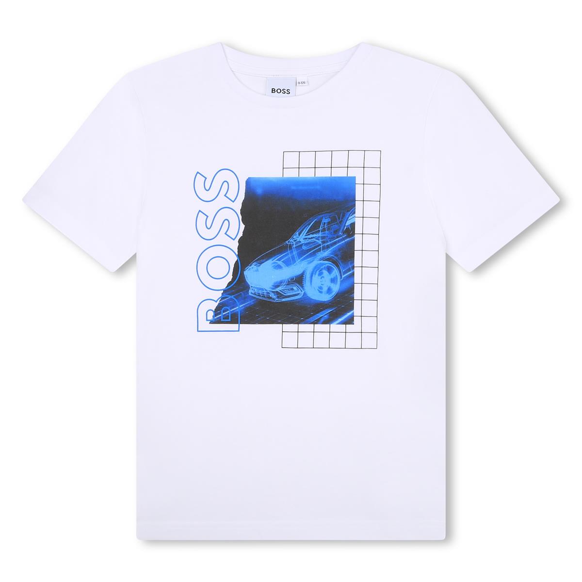 Boys White Logo Cotton T-Shirt