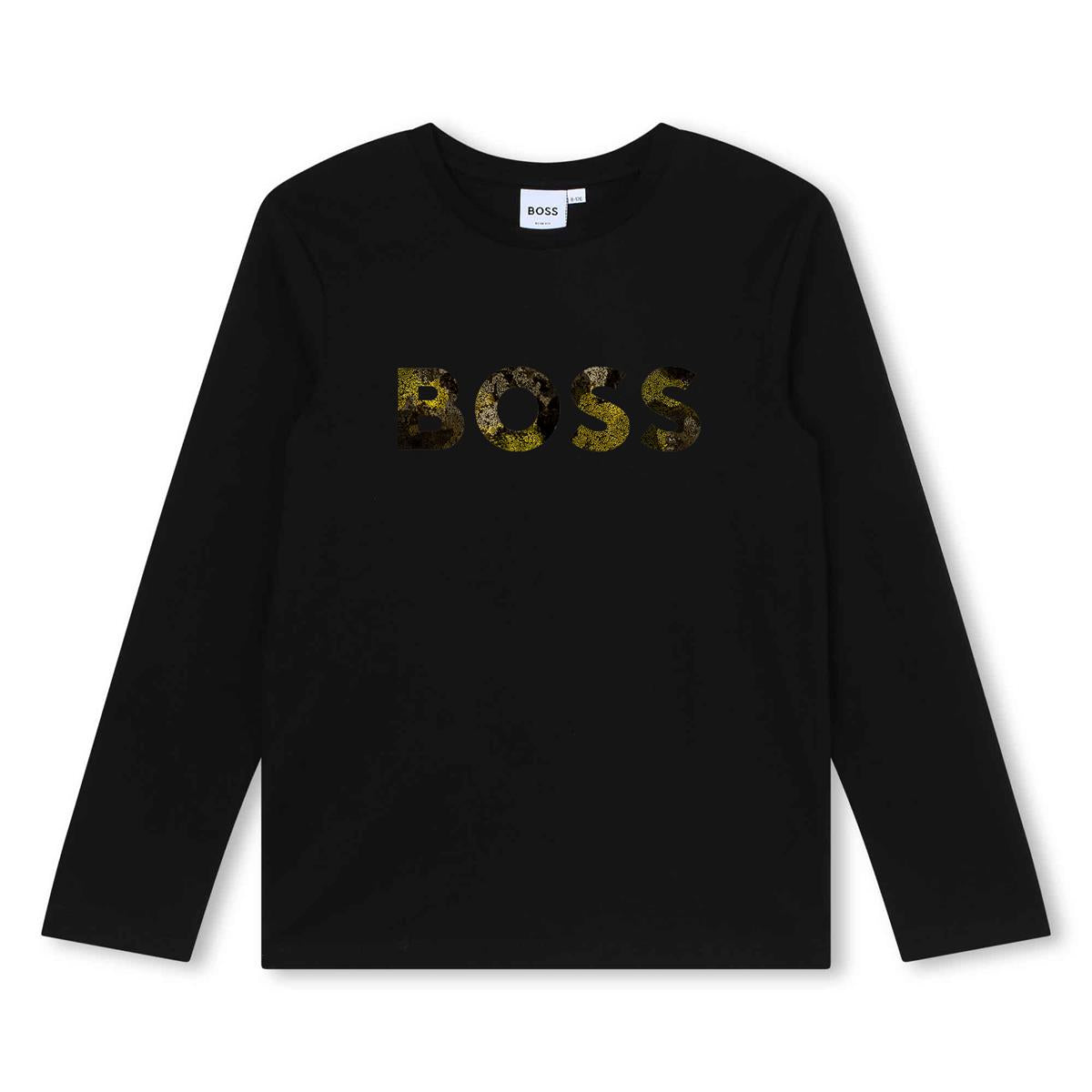 Boys Black Logo Cotton T-Shirt