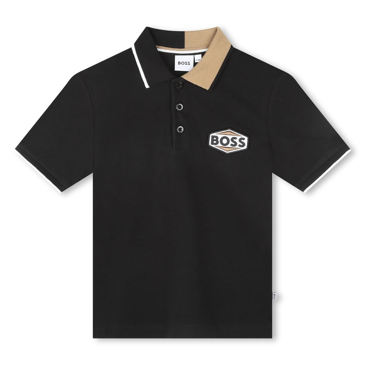 Boys Black Cotton Polo Shirt