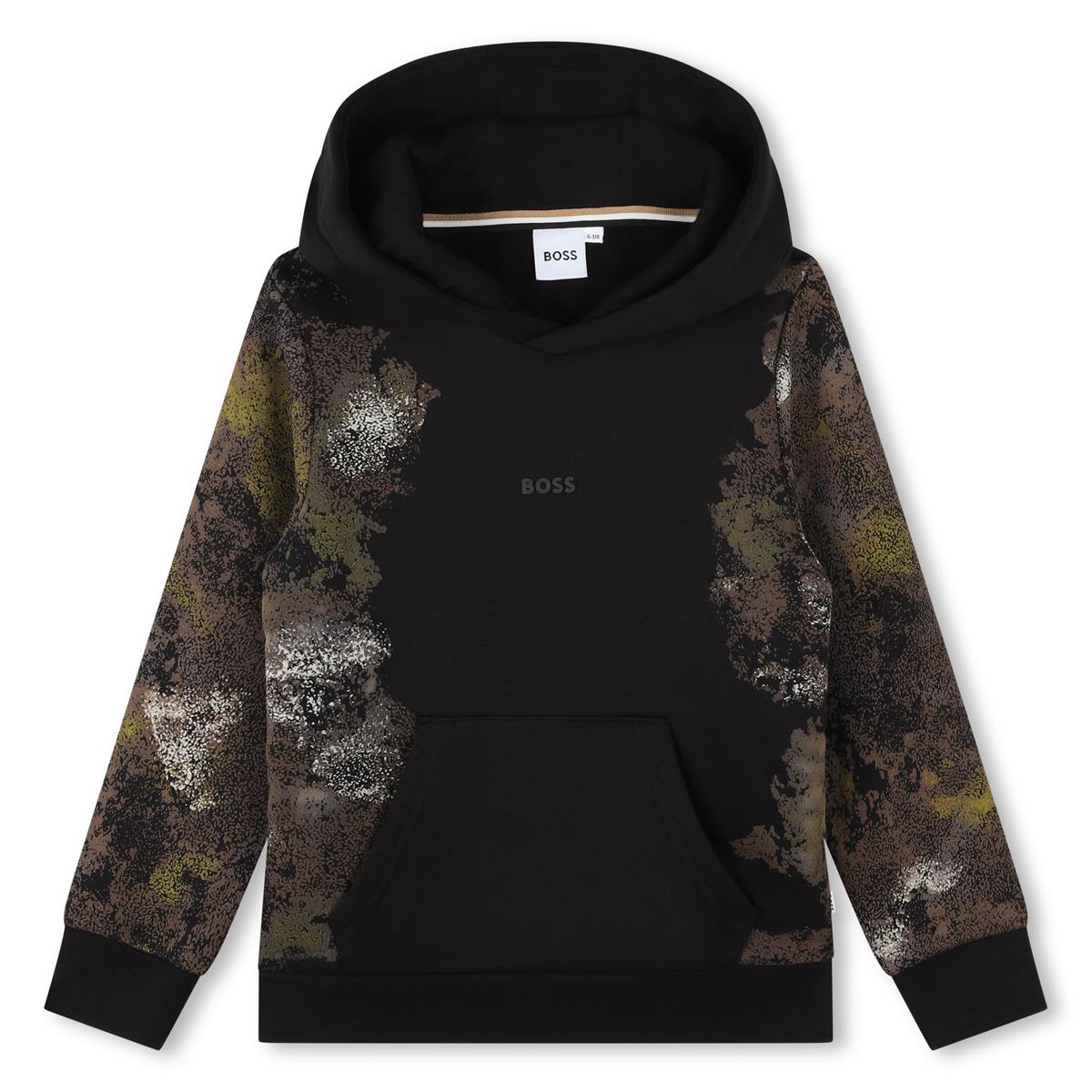 Boys Black Hooded Cotton Sweatshirt