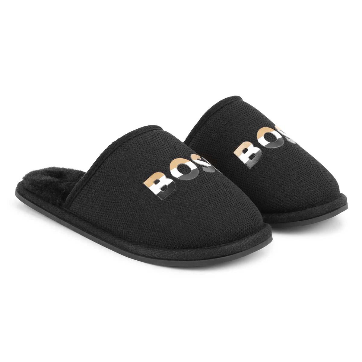 Boys Black Logo Slippers
