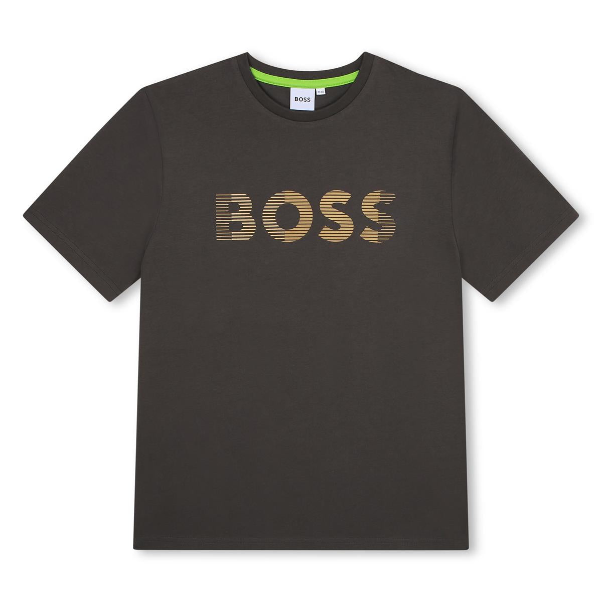 Boys Dark Grey Logo Cotton T-Shirt