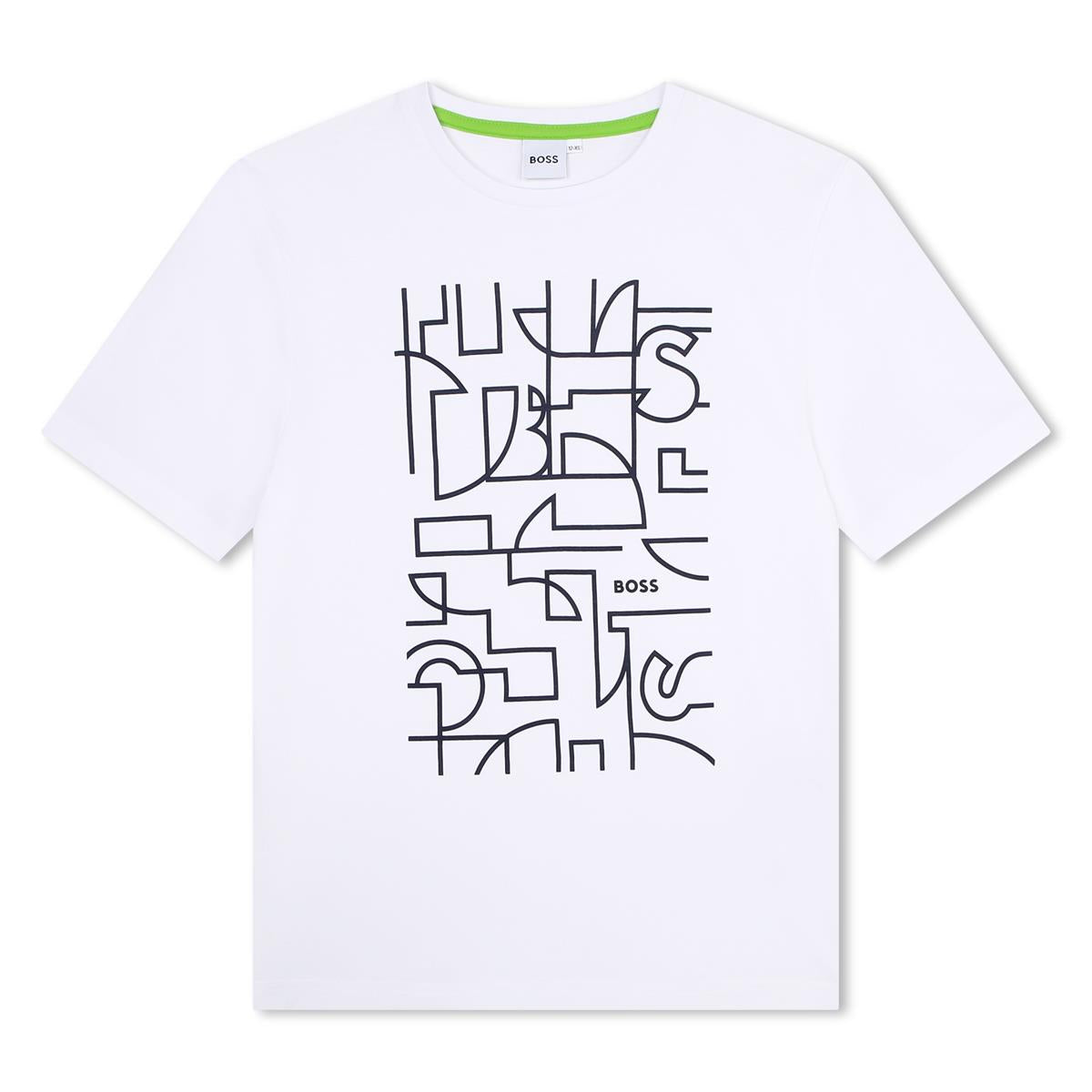 Boys White Logo Cotton T-Shirt