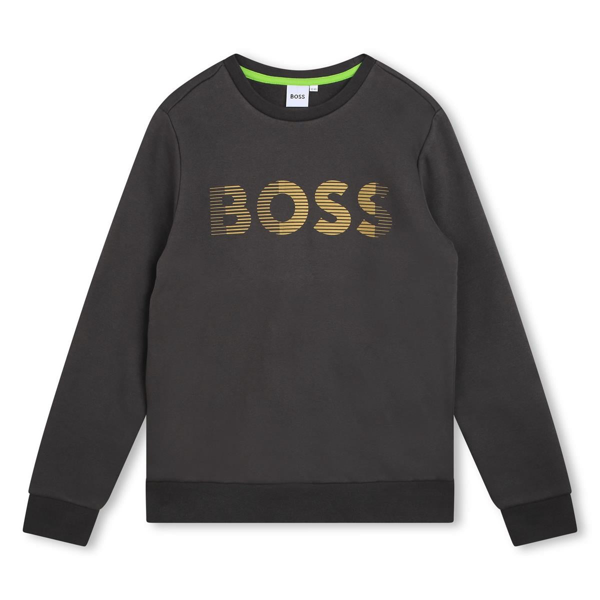 Boys Dark Grey Logo Cotton Sweatshirt
