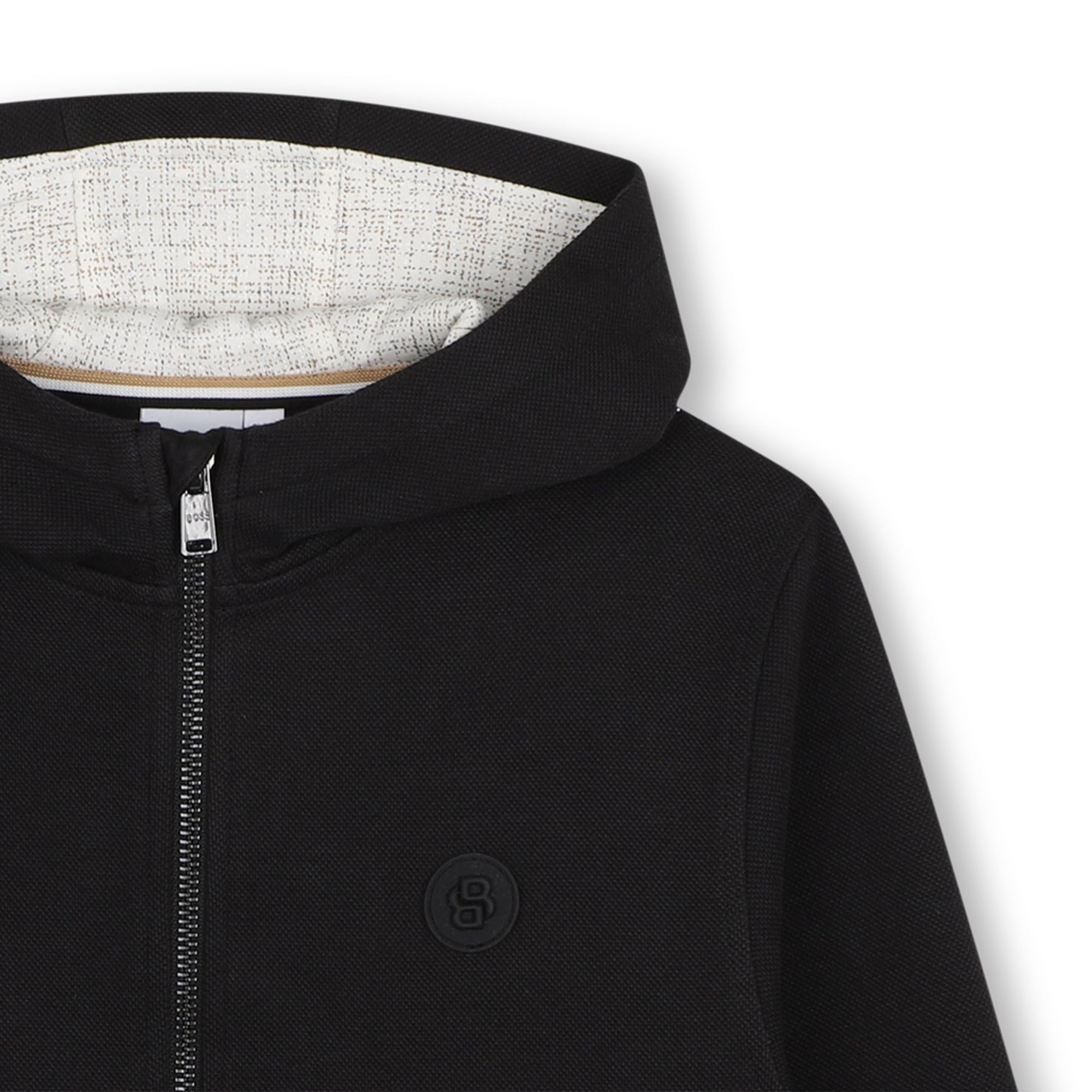 Boys Black Cotton Zip-Up Top