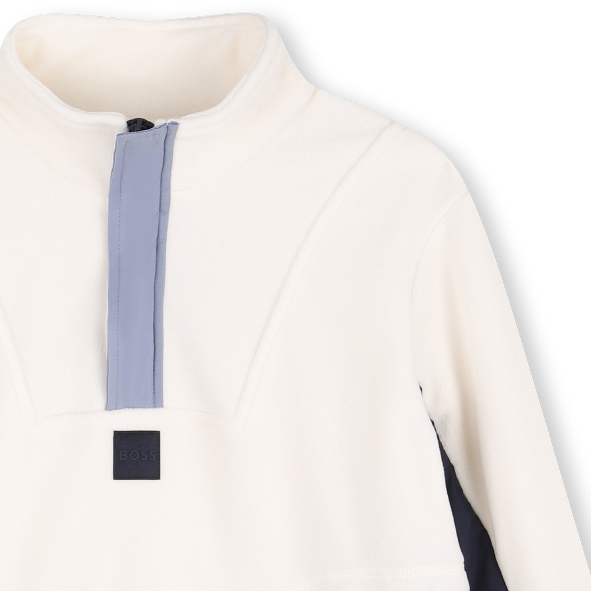 Boys White Mock-neck Fleece Sweatshirt