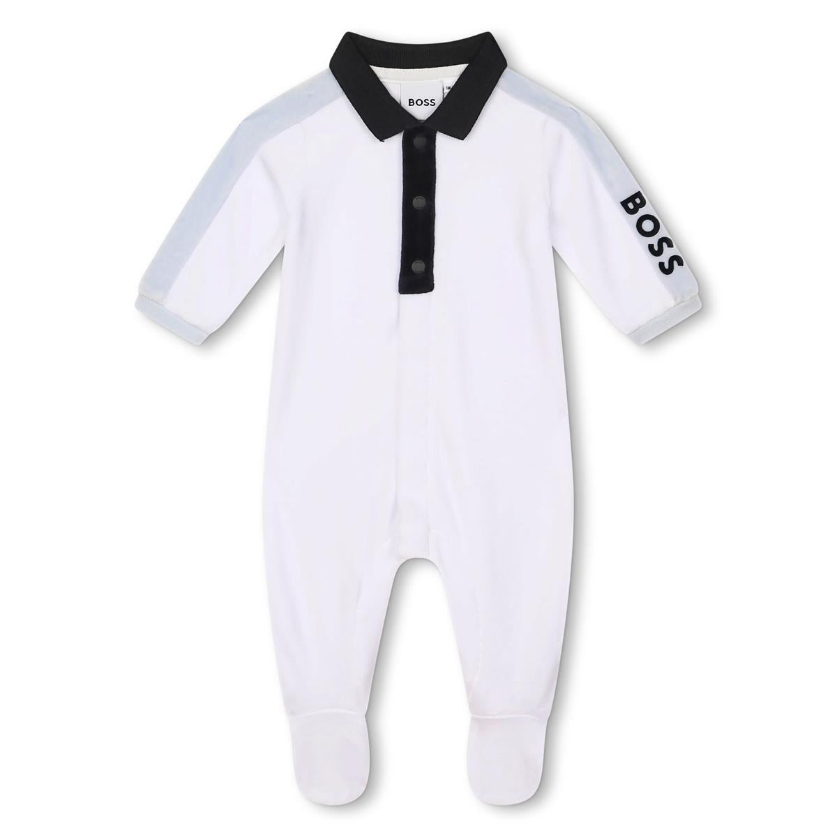 Baby Boys White Cotton Babysuit